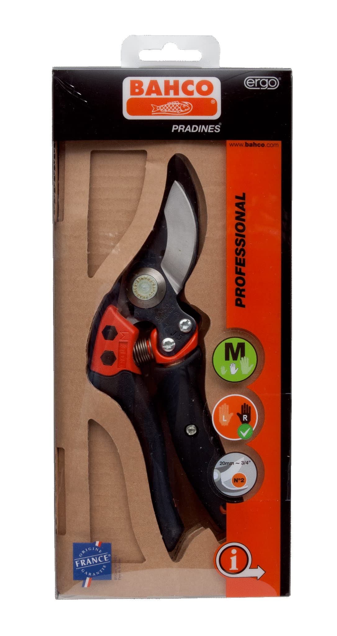 BAHCO PXR-M2 Ergo Medium Bypass Secateurs with Rotating Handle, Multi-Colour, Size 2