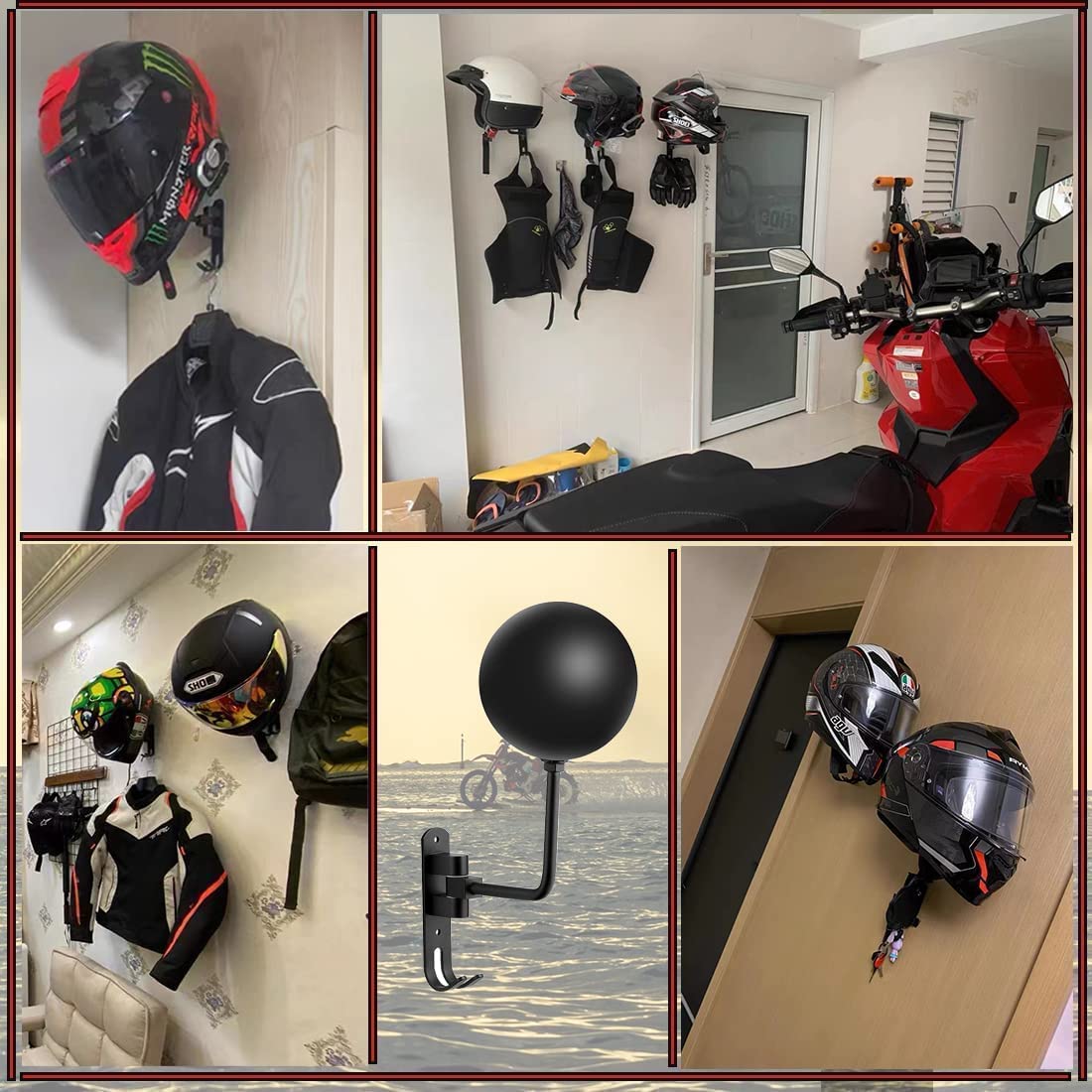 motofans helmet stand, Rotation Metal Helmet Holder Wall Mount, Helmet Holder Bike with 2 Hooks Helmet Hanger for motorbike, Caps, Baseballs, Rugby