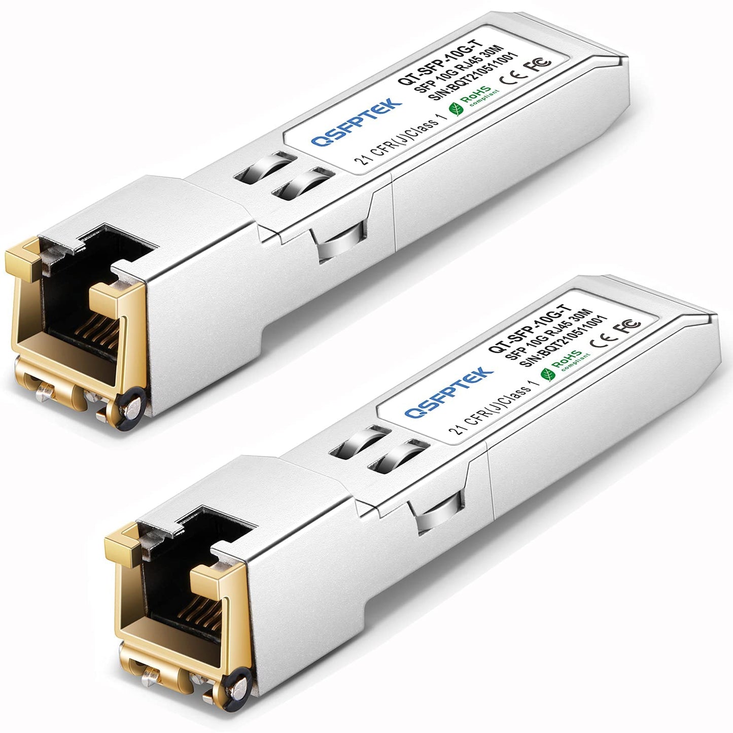 QSFPTEK (2Pack 10GBASE-T SFP+ to RJ45, 1.25G/2.5G/5G/10Gb RJ45 Copper Mini-GBIC Transceiver for Cisco SFP-10G-T-S, Ubiquiti UF-RJ45-10G, Netgear,