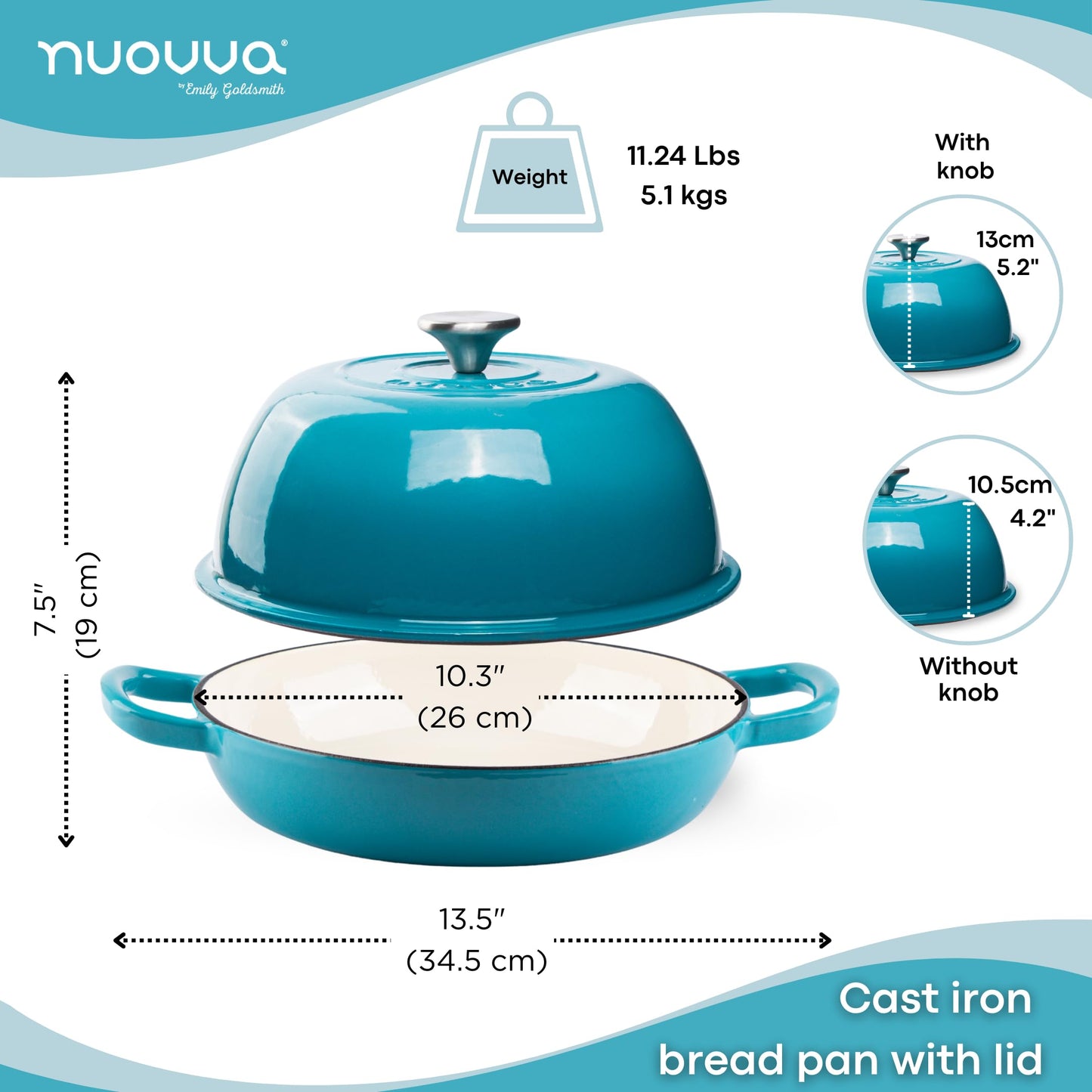 Enamelled Cast Iron Dutch Oven Pot  Dutch Oven For Sourdough Bread Baking  Cast Iron Bread Pot  Blue, 6 Quarts, 22cm  by Nuovva