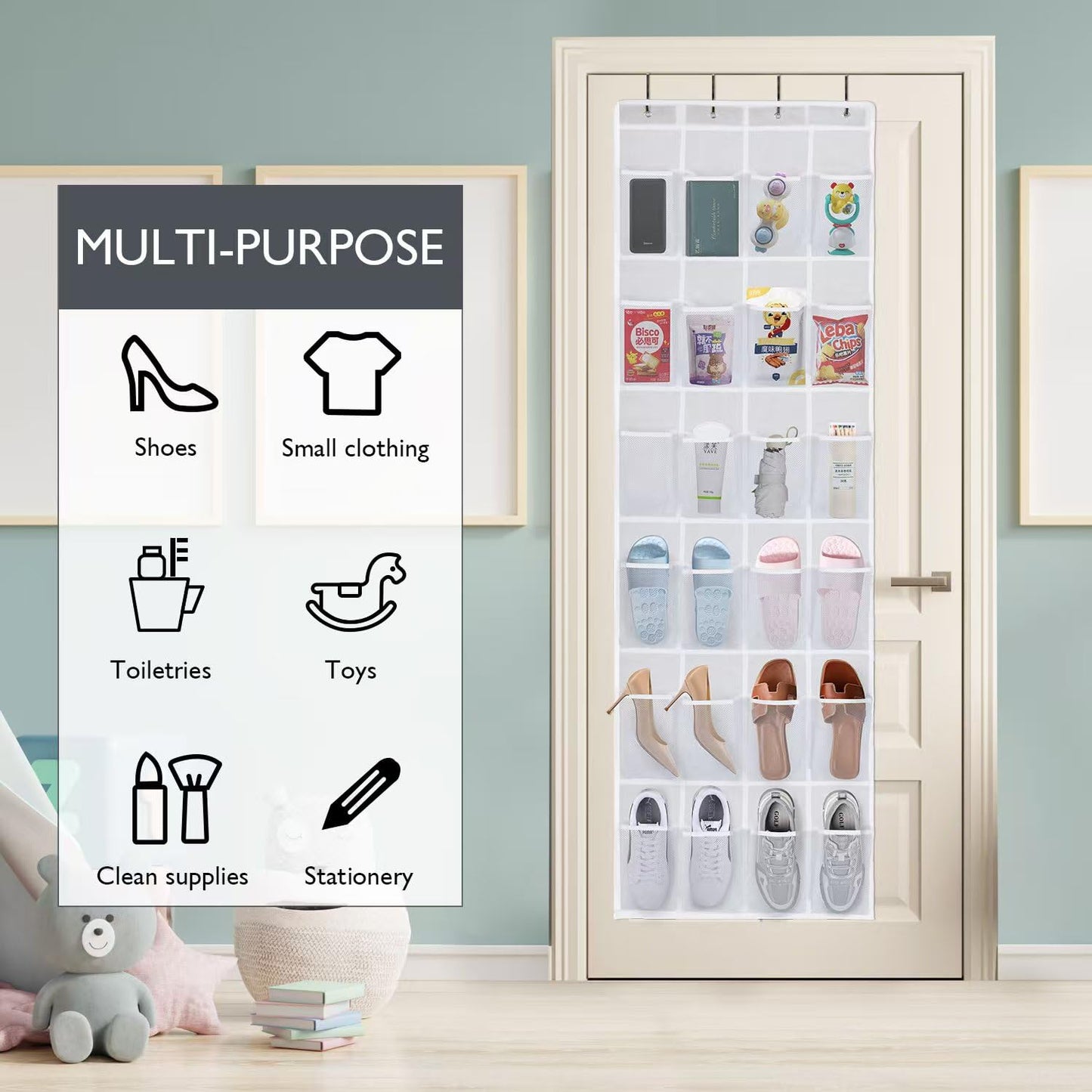 ManGotree Over Door Shoe Organiser 24 Mesh Pockets Hanging Shoe Storage