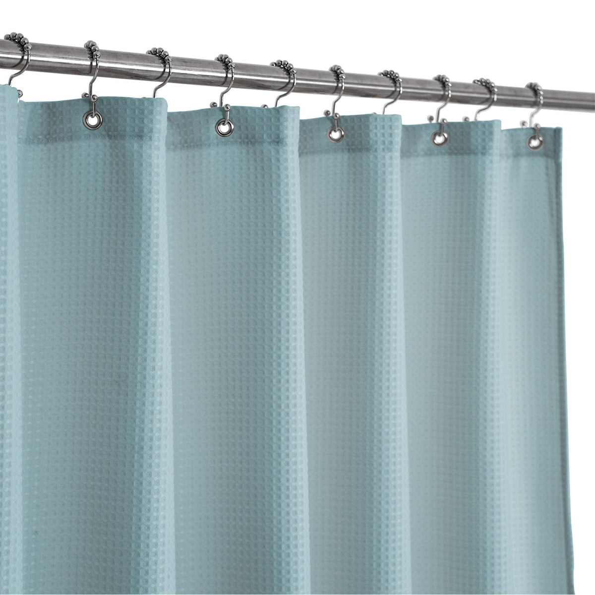 Barossa Design Waffle Weave Shower Curtain Hotel Luxury Spa, 230 GSM Heavy Duty Fabric, Water Repellent, Blue, 71"x72"