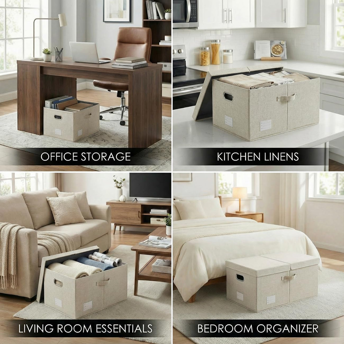 Prandom Storage Boxes with Lids Extra Large,58x40x30cm,Beige[3-Pack]