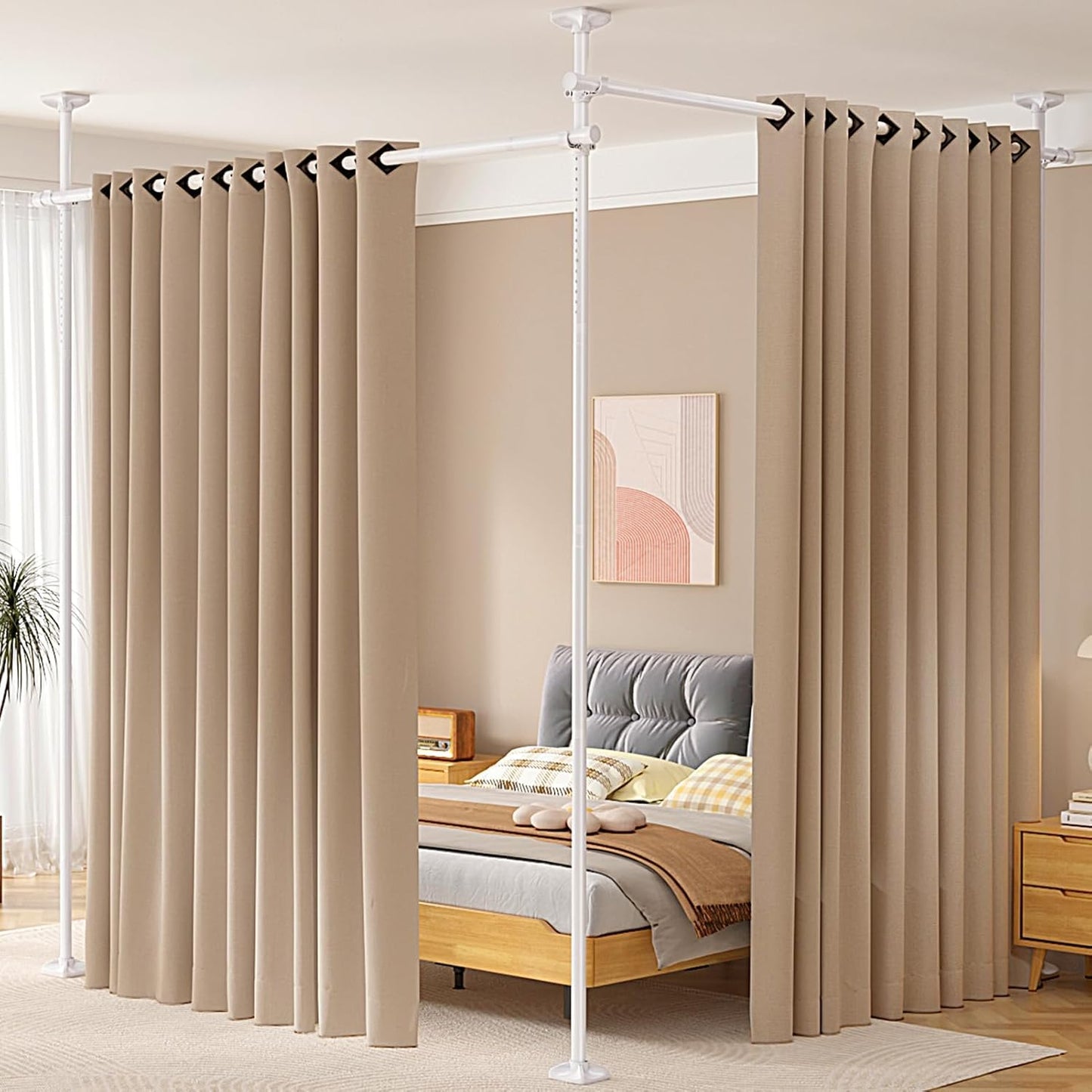 Room Divider No Drilling Curtain Rod Wall Divider for Room Separation