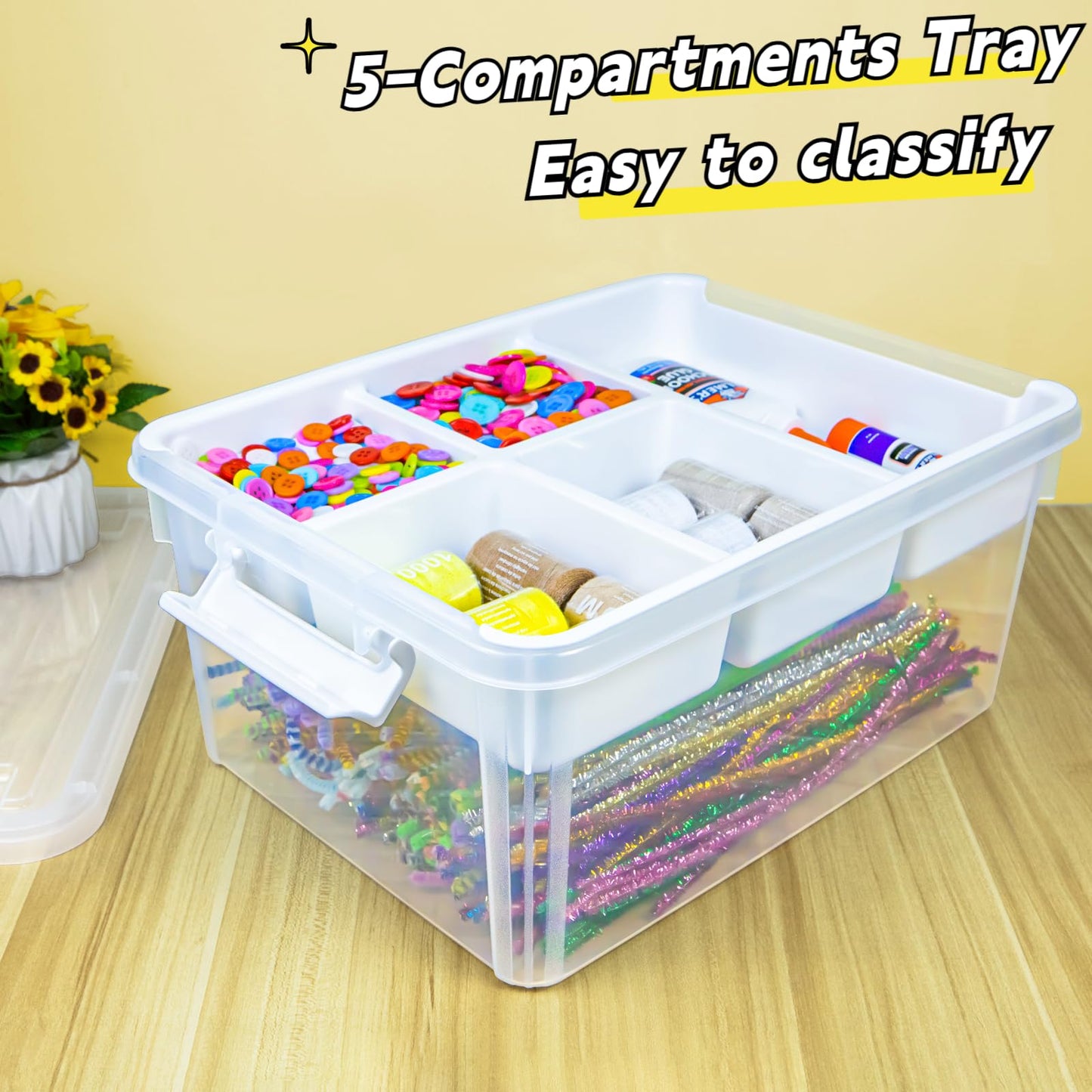 Creahaus 2Pack 16L Organizers and Storage Box with Removable Tray, Durable Plastic Containers with Lids and Latching Buckles, Stackable Art & Craft