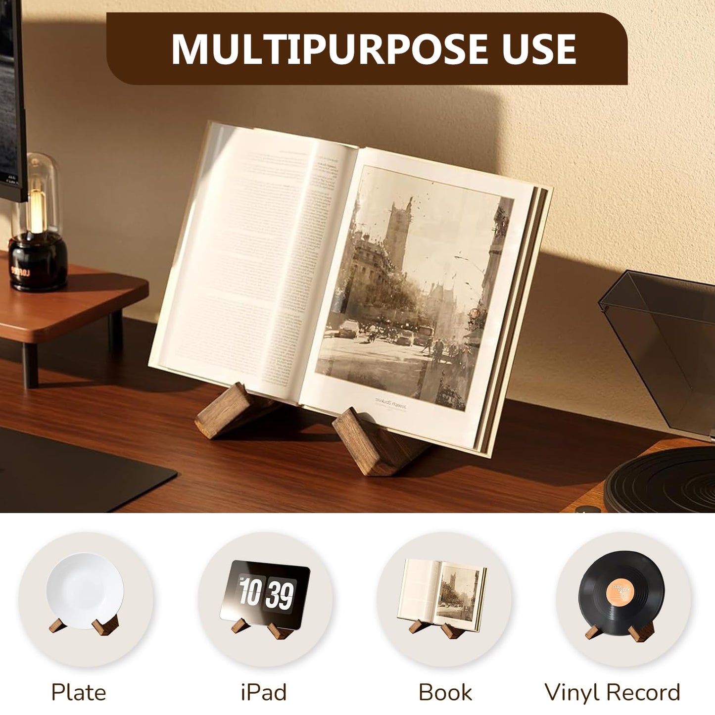Now Playing Vinyl Record Stand, Solid Wooden Vinyl Record Holder Display Stand, Retro Now Spinning Record Stand for Vinyl Record