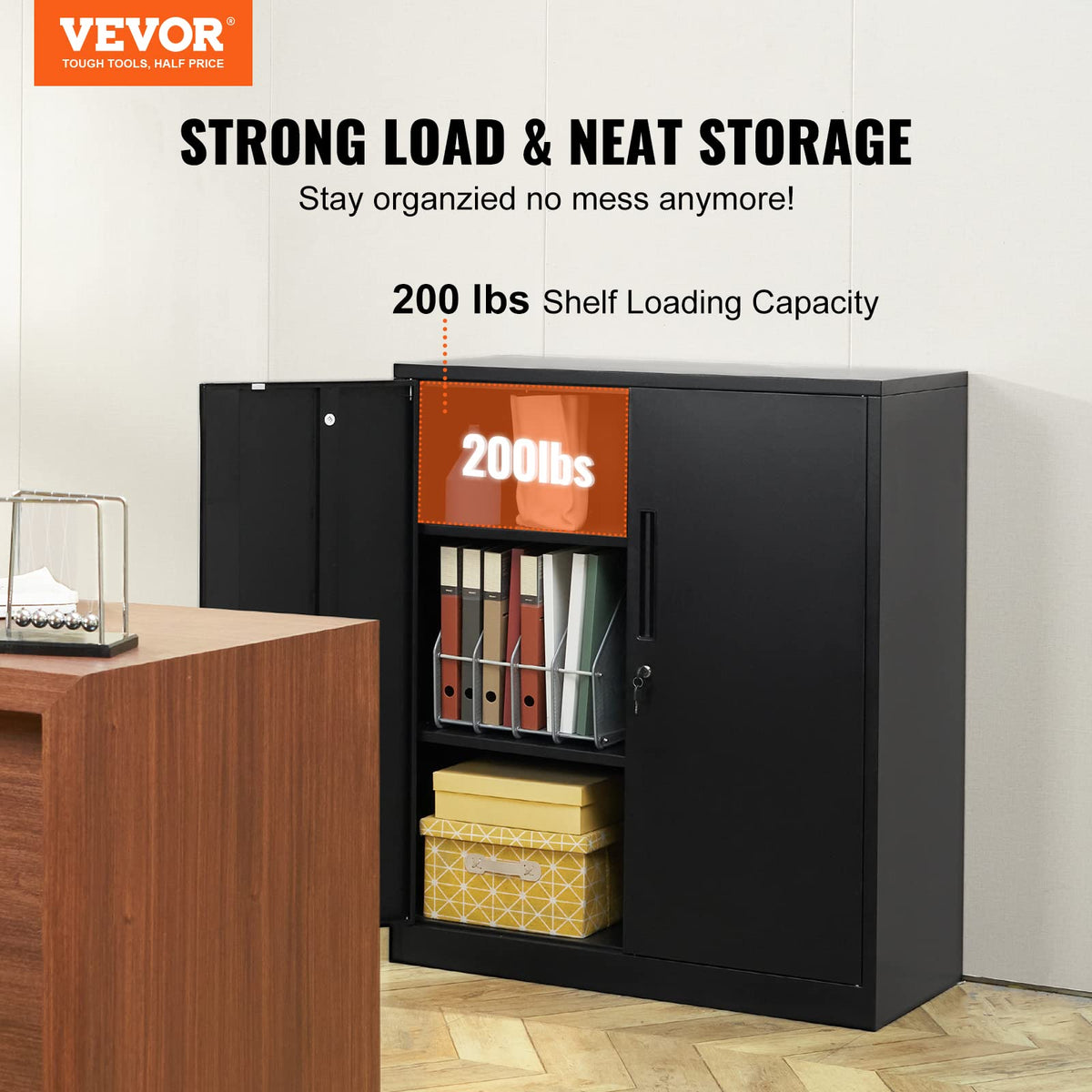 VEVOR Metal Storage Cabinet with 2 Magnetic Doors and 4 Adjustable Shelves, 200 lbs Capacity per Shelf, Locking Steel Storage Cabinet