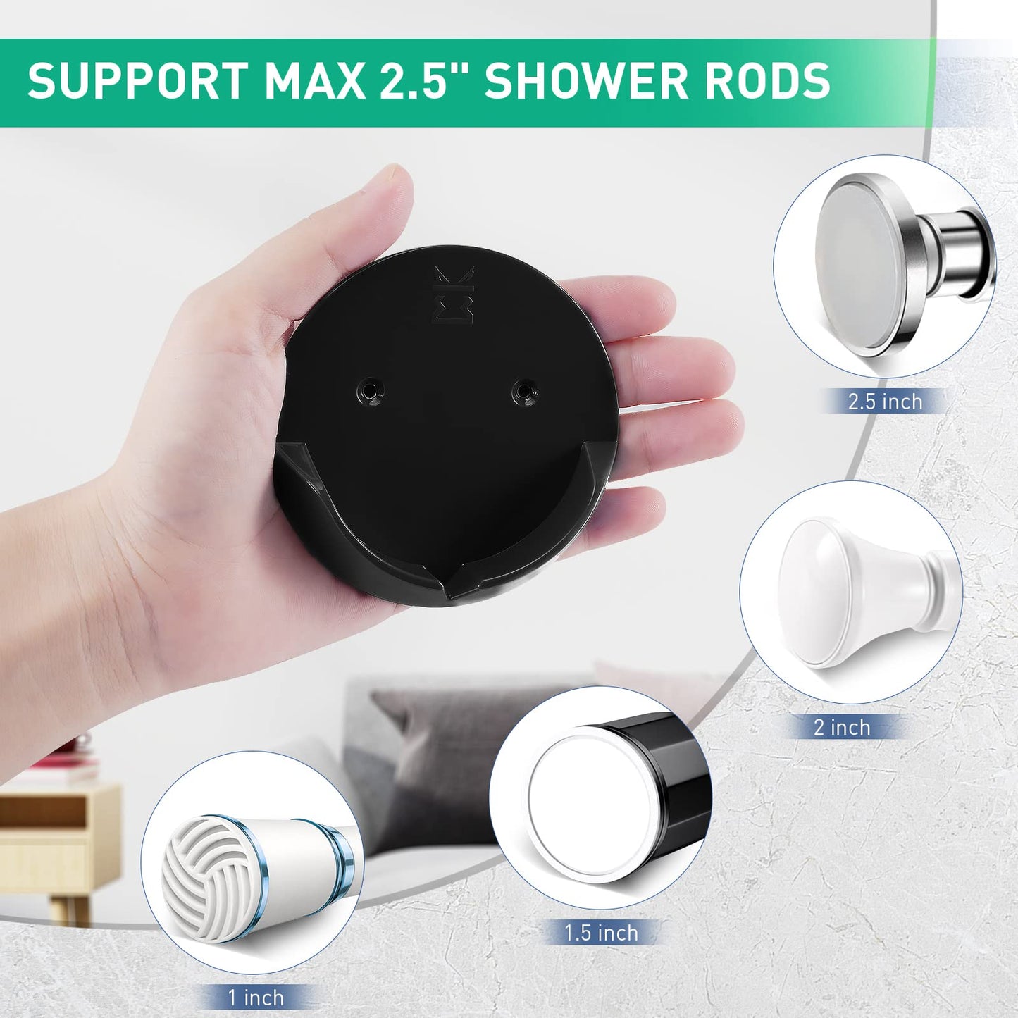 Shower Curtain Rod Holders for Wall – Kitosun Adhesive Tension Rod Retainer 3/5 Deep Support Brackets with Tape for No Drilling Quick Mount and