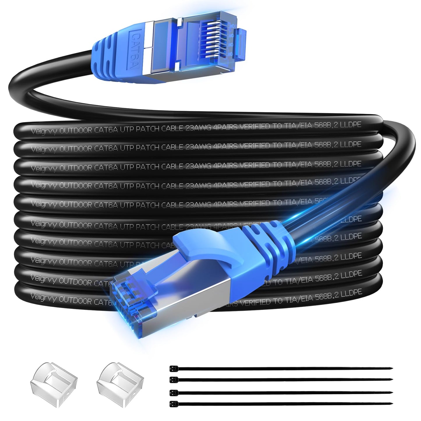 Veigrvy Cat 6A Outdoor Ethernet Cable 10m, Direct Burial Water Resistant LLDPE UV Jacket, High Speed 23AWG 10Gbps Gigabit Internet Network LAN Cable -