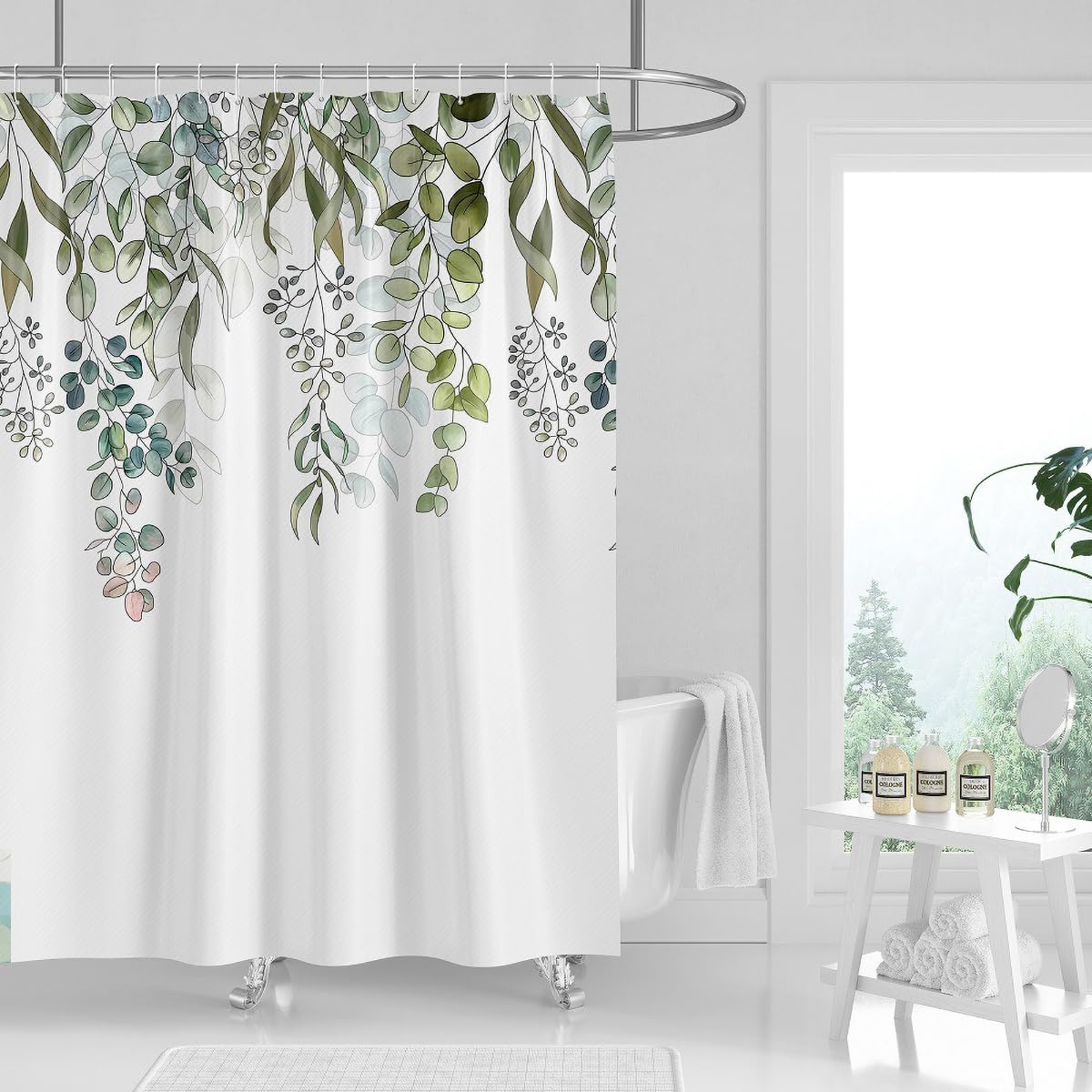 Tennove Shower Curtain Mould Resistant 240x200cm Drop Plant Leaves Bathroom Curtain Waterproof Polyester Fabric Wet Room Bathtub Shower
