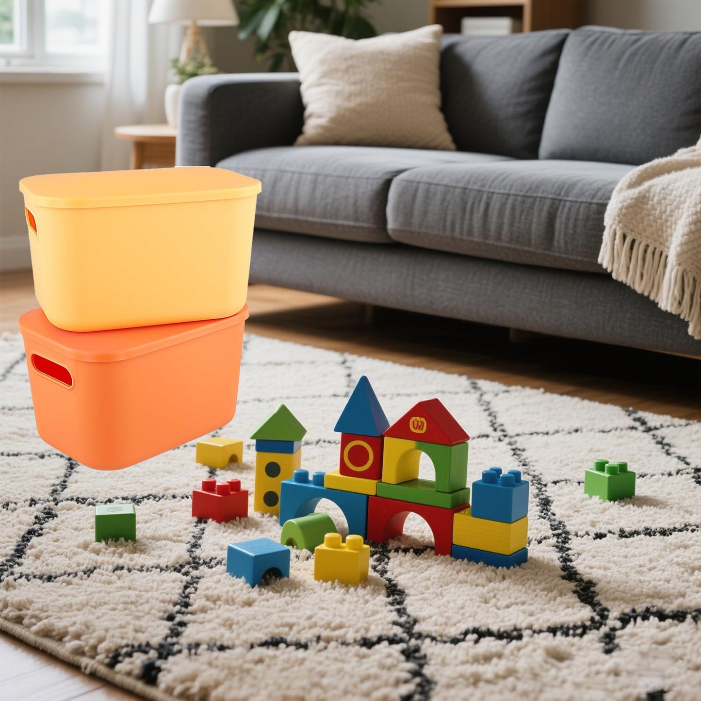 ZEONHEI 8 PCS Coloured Storage Boxes With Lids, Stackable Plastic Storage Baskets, Practical Bathroom Storage Containers for Living Room, Kitchen