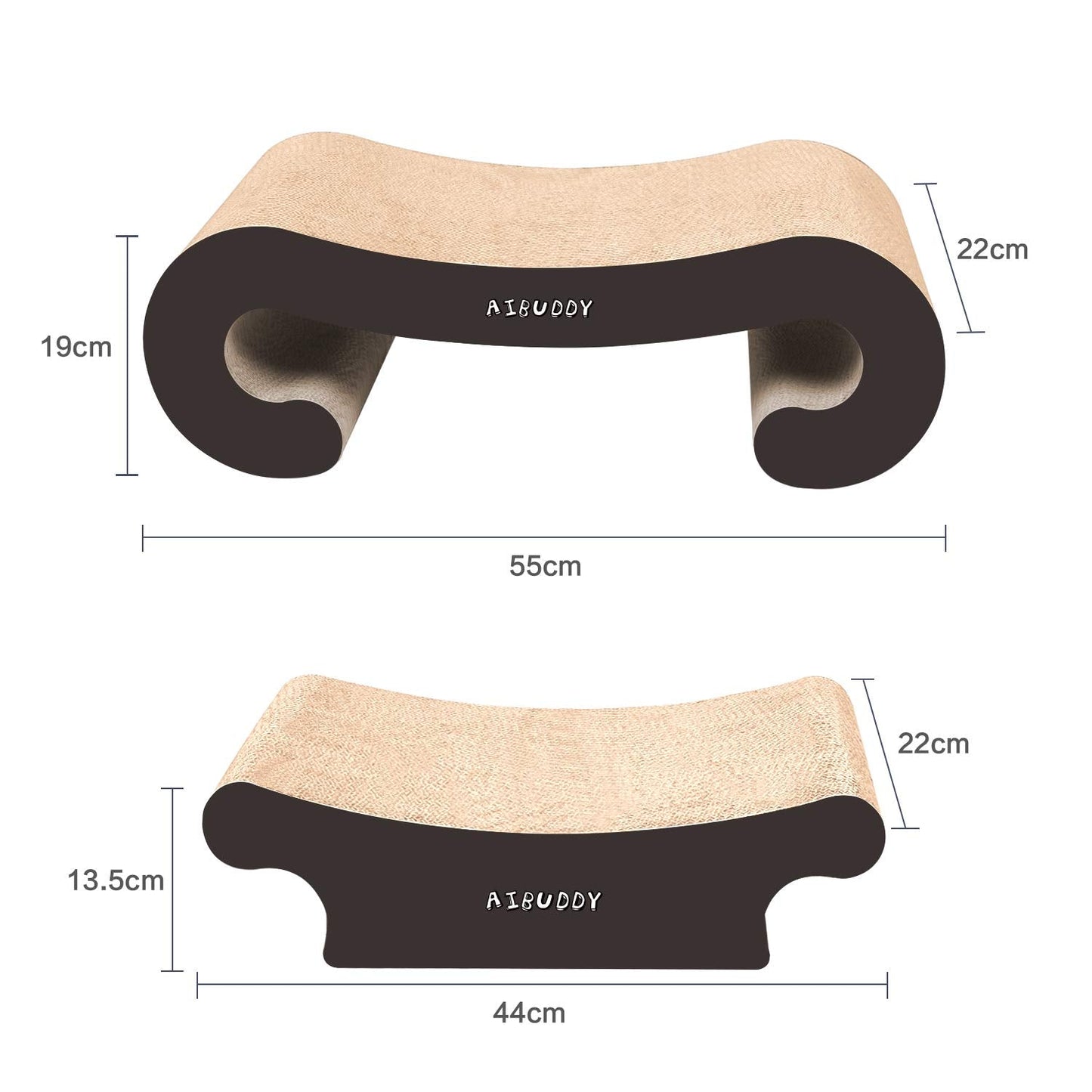 Aibuddy Cat Scratcher, 2 in 1 Cat Scratching Pad Post Bed Lounge with Catnip, Durable Cardboard & Construction (55 x 22 x 19 cm ?44 x 22 x 13.5cm)