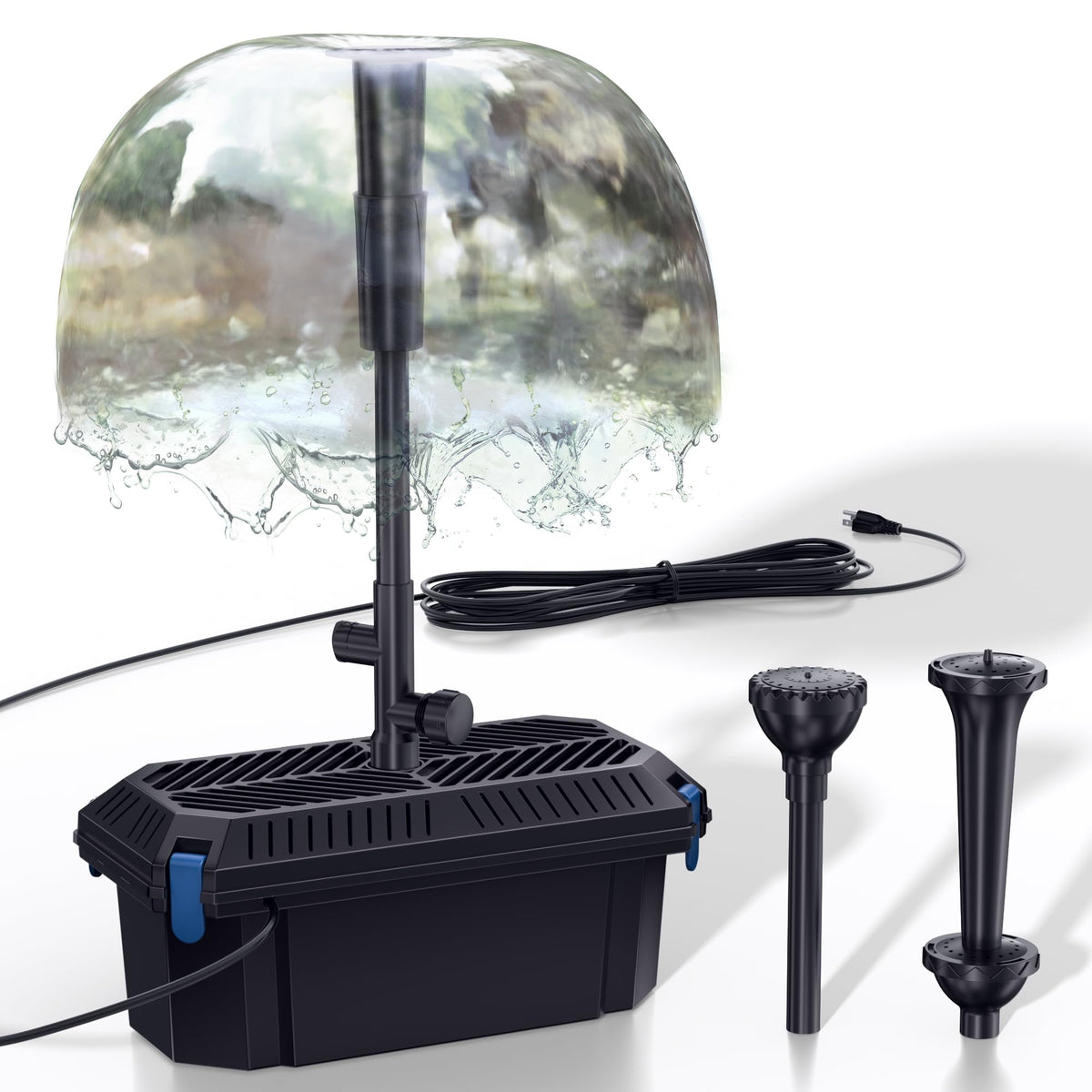 Biling Koi Pond Filter Box with 2400 L/H 40W Water Pump, 3 Fountain Heads for Ponds up to 3,000L