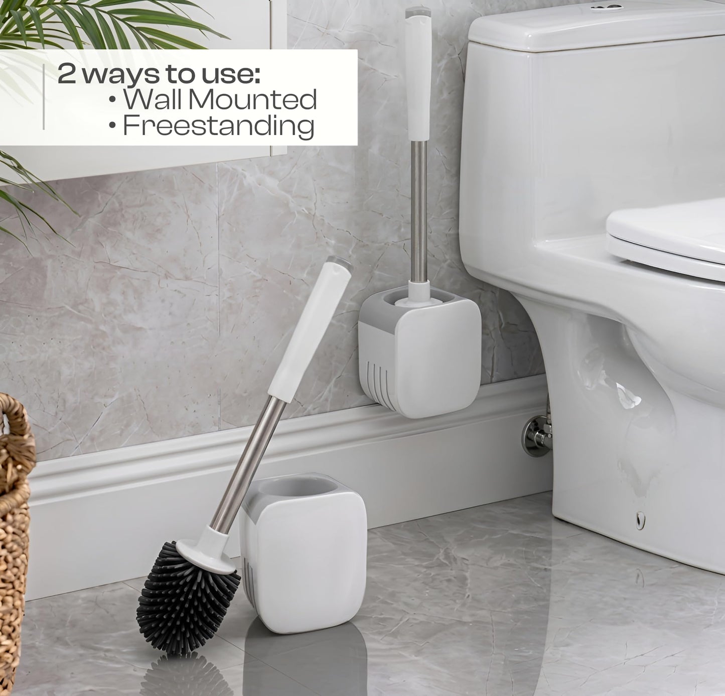 Toilet Brush and Holder Set, Wall Mounted Loo Brush with Hidden Tweezers
