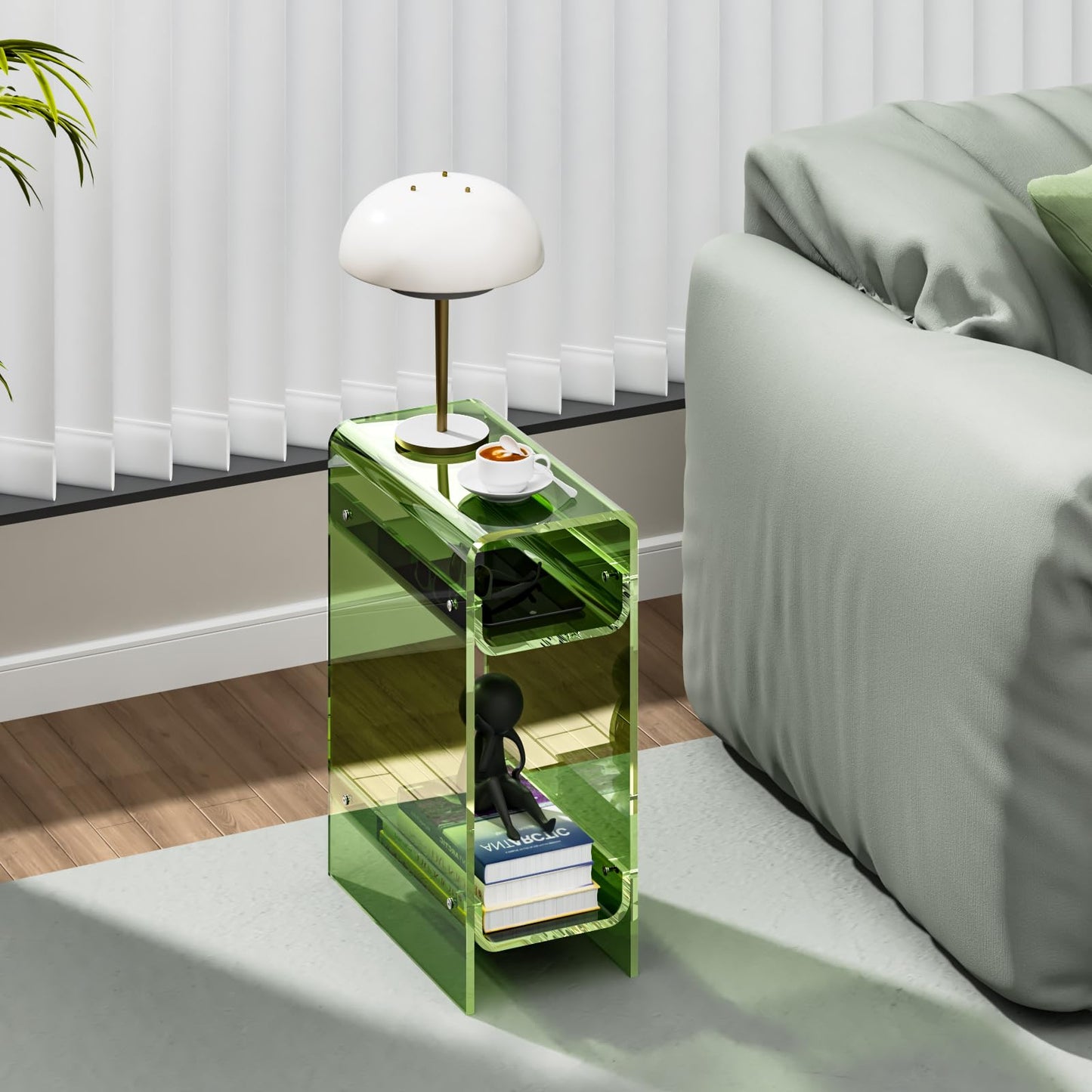 Dewrhiixe Clear Acrylic Side Table Narrow, Slim End Table for Small Spaces, Skinny Nightstand Bedside Table for Bedroom, Living Room, Office