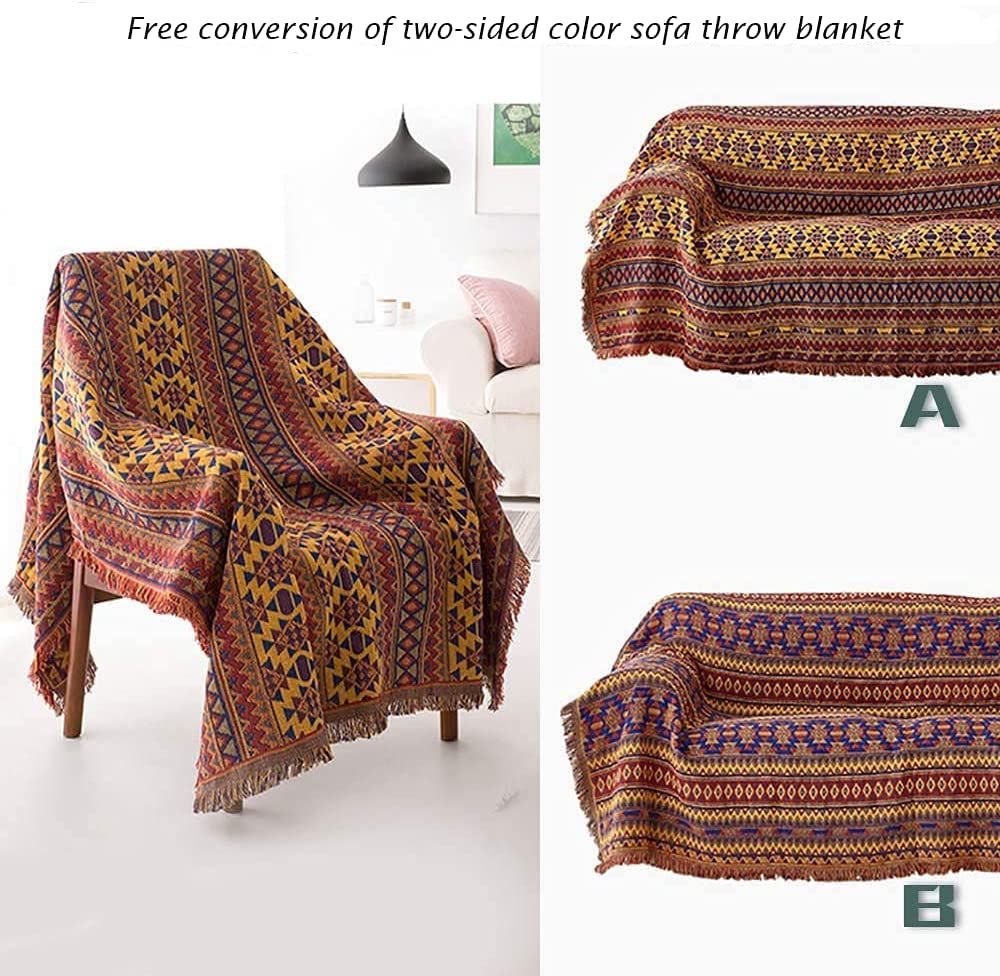 VANJOROY Bohemian Sofa Large Throw Blanket with Tassels, 100% Handwoven Cotton Knitted Armchair Throw for Seater,Settees,Couch and Bed (180 *