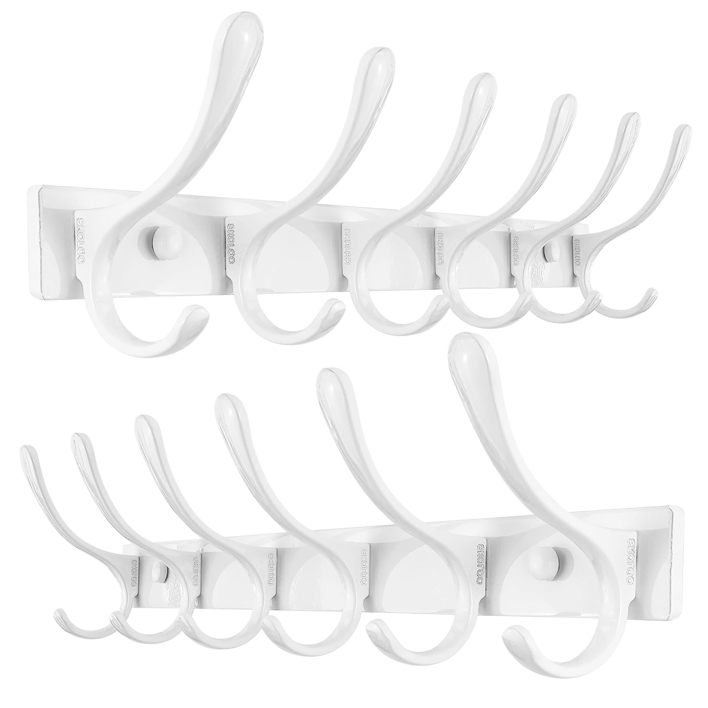 SKOLOO Coat Rack Wall Mounted - 6 Hooks, Pack of 2, Heavy Duty, Stainless Steel, Metal Wall Coat Hanger, Sturdy Wall Hooks for Hanging Coat, Jacket