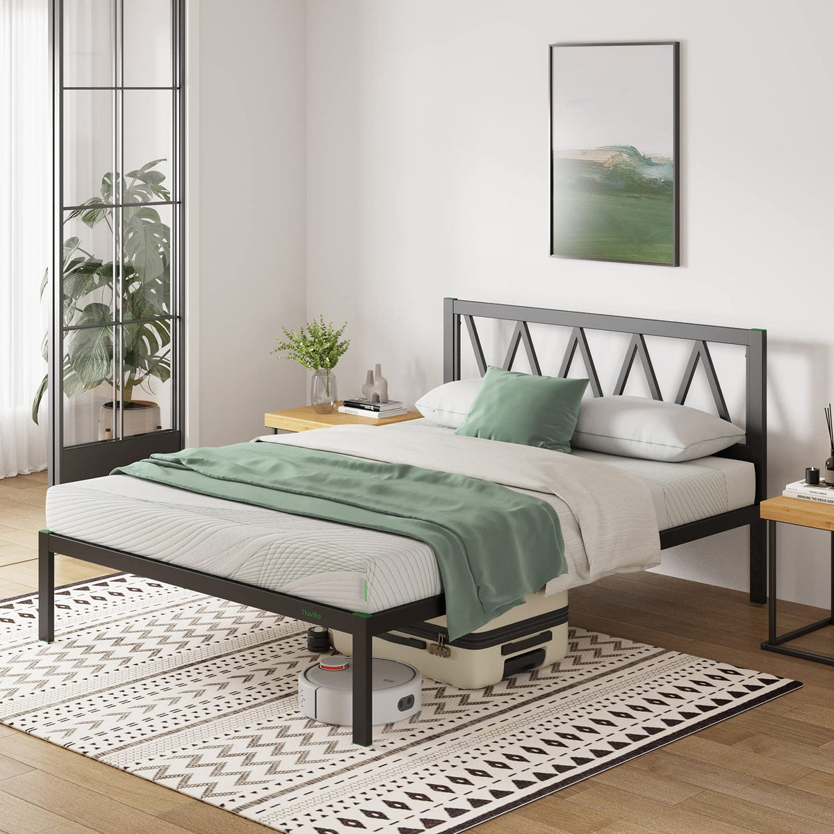 Novilla 30.5cm Metal Bed Frame, 5FT Platform Bed Frame with Headboard, Engineered Wood Slat Support, Solid Support Leg, Easy Assembly