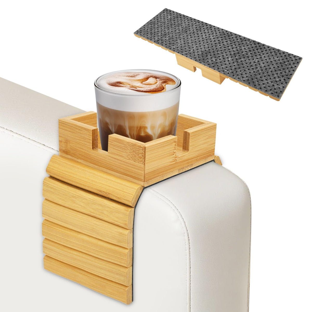 1Pack Sofa Arm Tray, Foldable Couch Cup Holder Bamboo Armrest Tray, Sofa Armrest Organiser for Drinks, Snack, and Remote