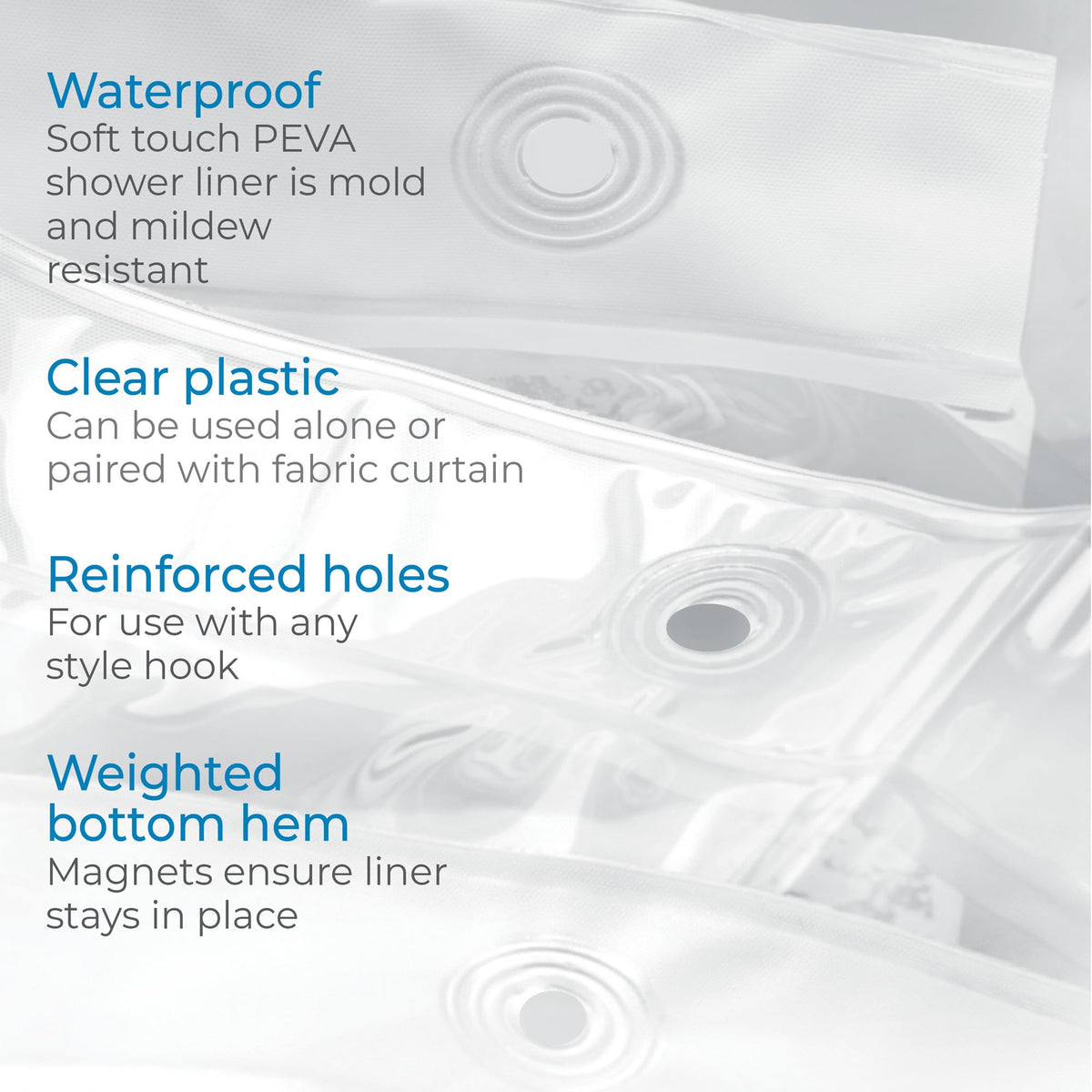 iDesign Waterproof Shower Curtain, Long Shower Curtain Made of Mould-Free PEVA, Stylish and Water Repellent Shower Liner for Bathroom, Clear