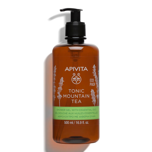 Apivita Tonic Mountain Tea Shower Gel 500ml - Body Shower Gel Body with Mountain Tea, Propolis & Essential Oils - Gently Cleanses & Revitalizes