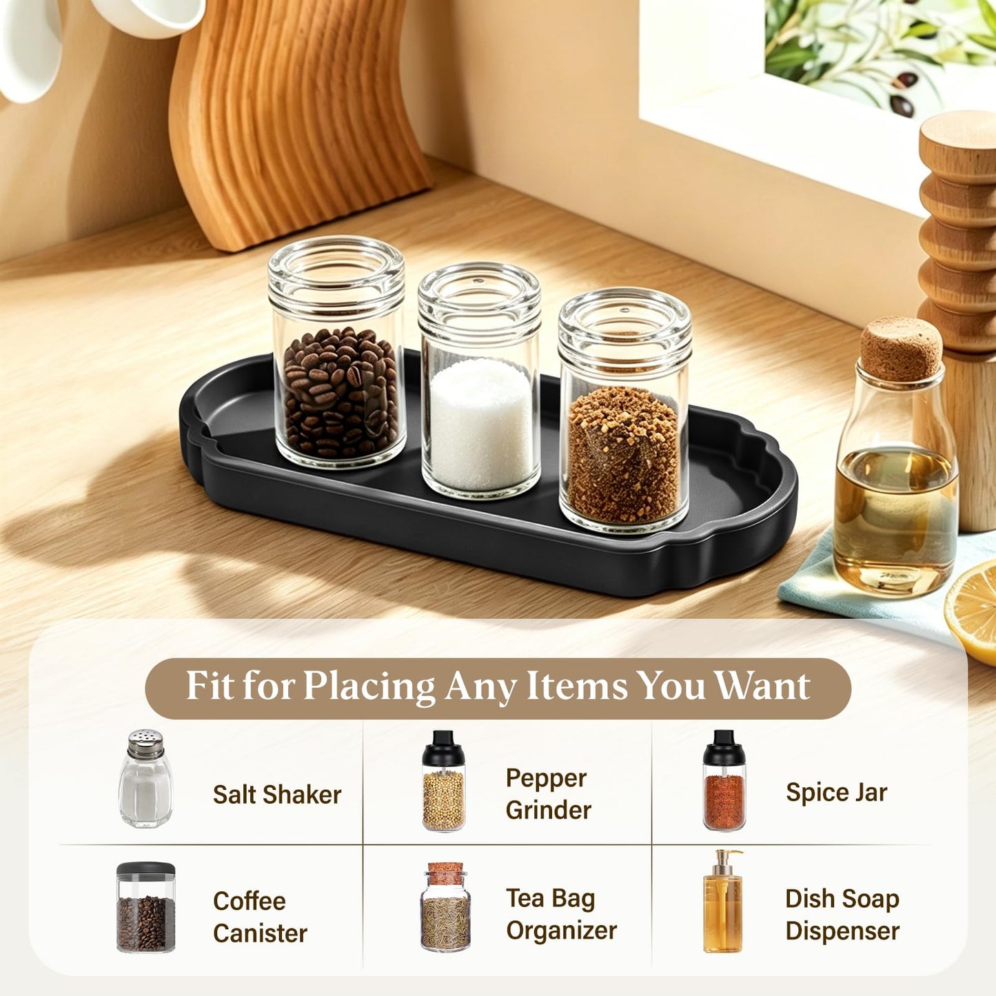 Rolcoassuns Silicone Bathroom Tray, 9.5" x 4" Perfume Tray, Black