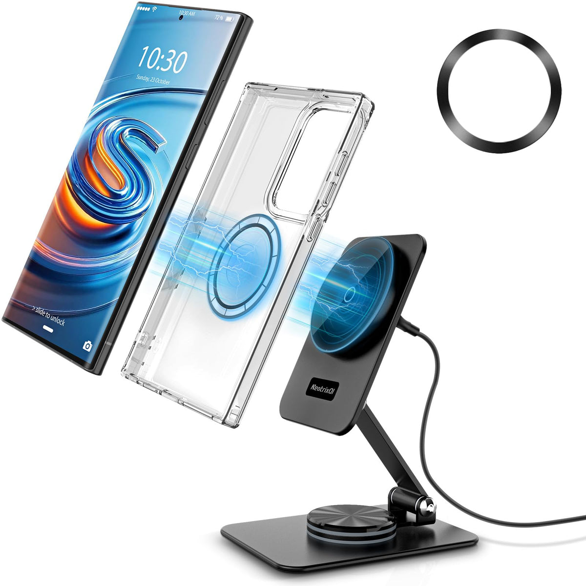 Magnetic Wireless Charger for Samsung Galaxy S25 Ultra/S24, Foldable Travel Mag-Safe Charging Stand for iPhone 16/15/14/Pixel 9 Pro/8, Aluminum Stand
