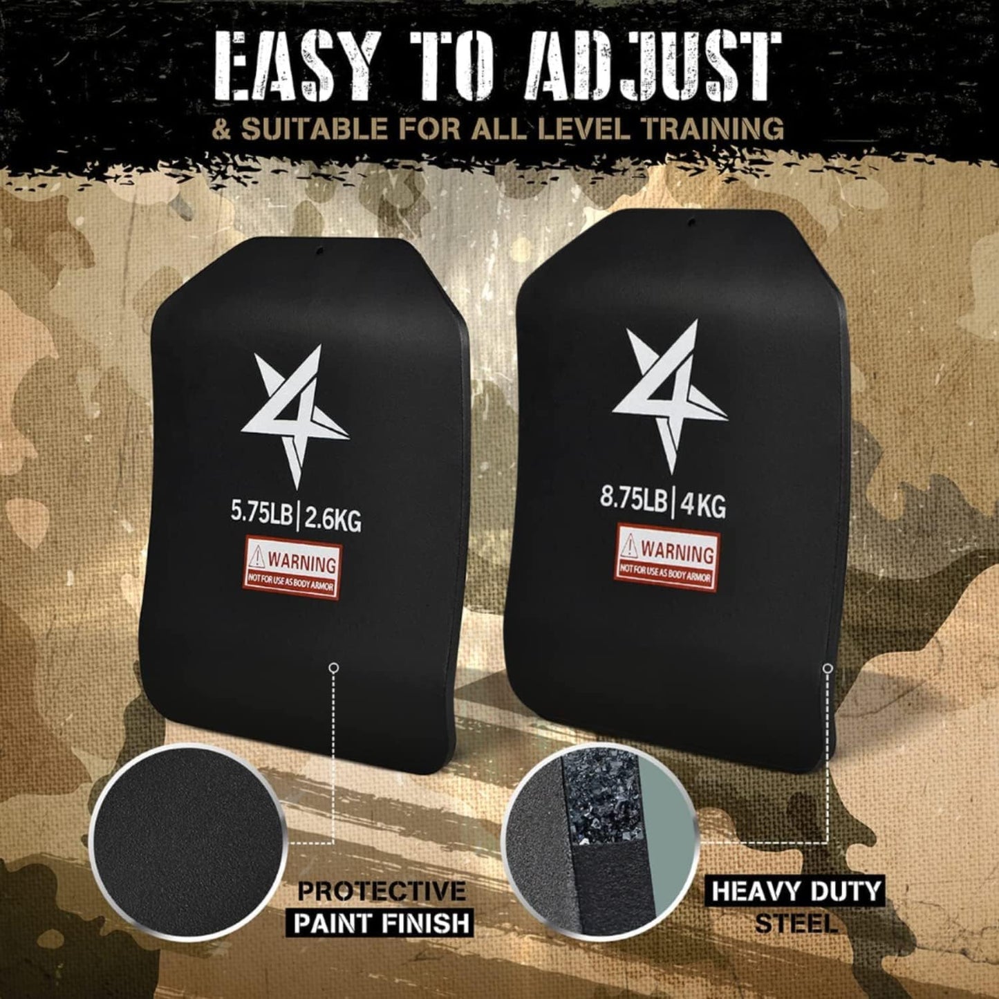 Yes4All S0DZ Ideal Curved Tactical Weight Vest Plates 8.75lb/ Weights Carrier Plate For Body Workout, Intensive Training, Rucking And Cardio, 4 KG -