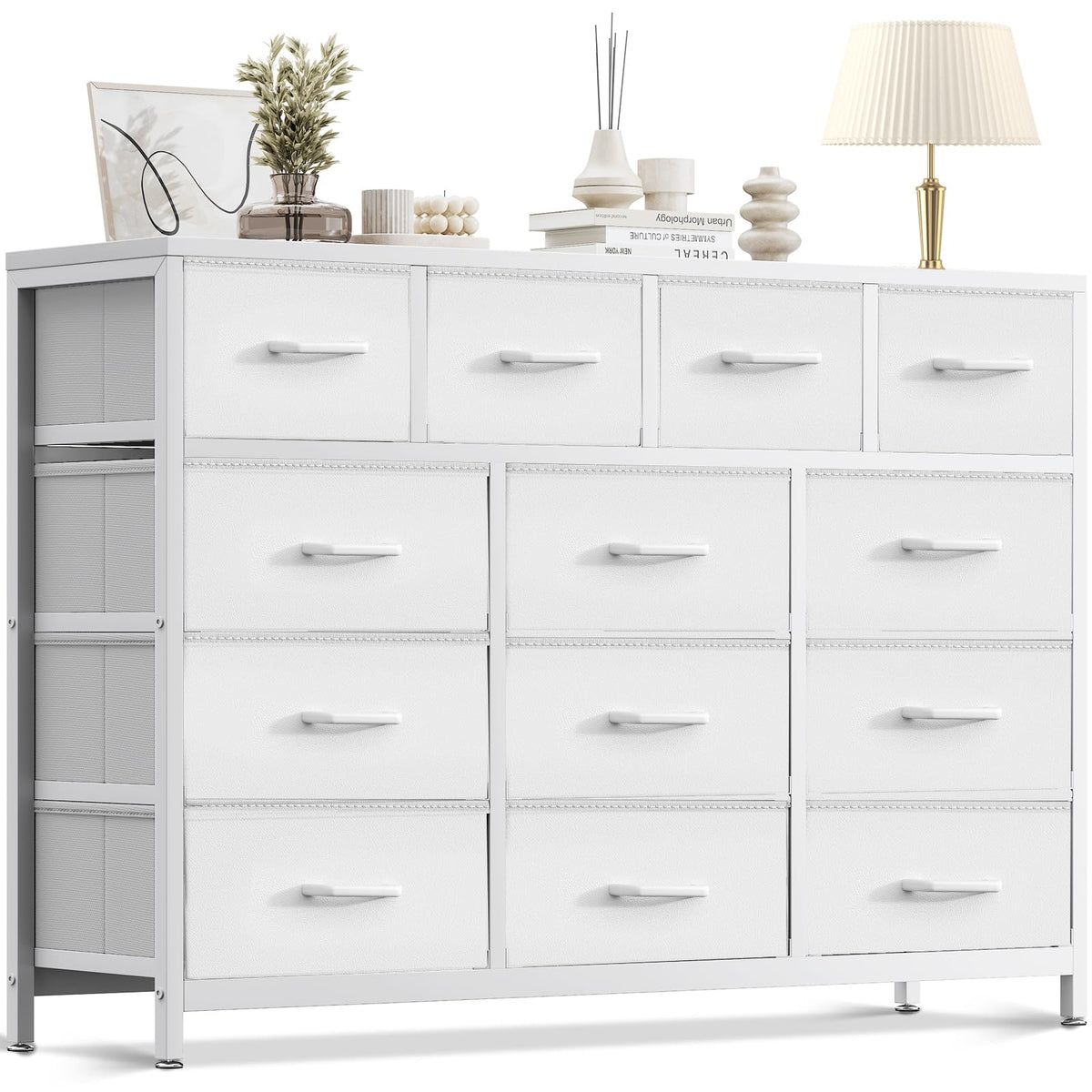 Coleshome Large Chest of Drawers Bedroom, 13 Large Fabric Drawers，White