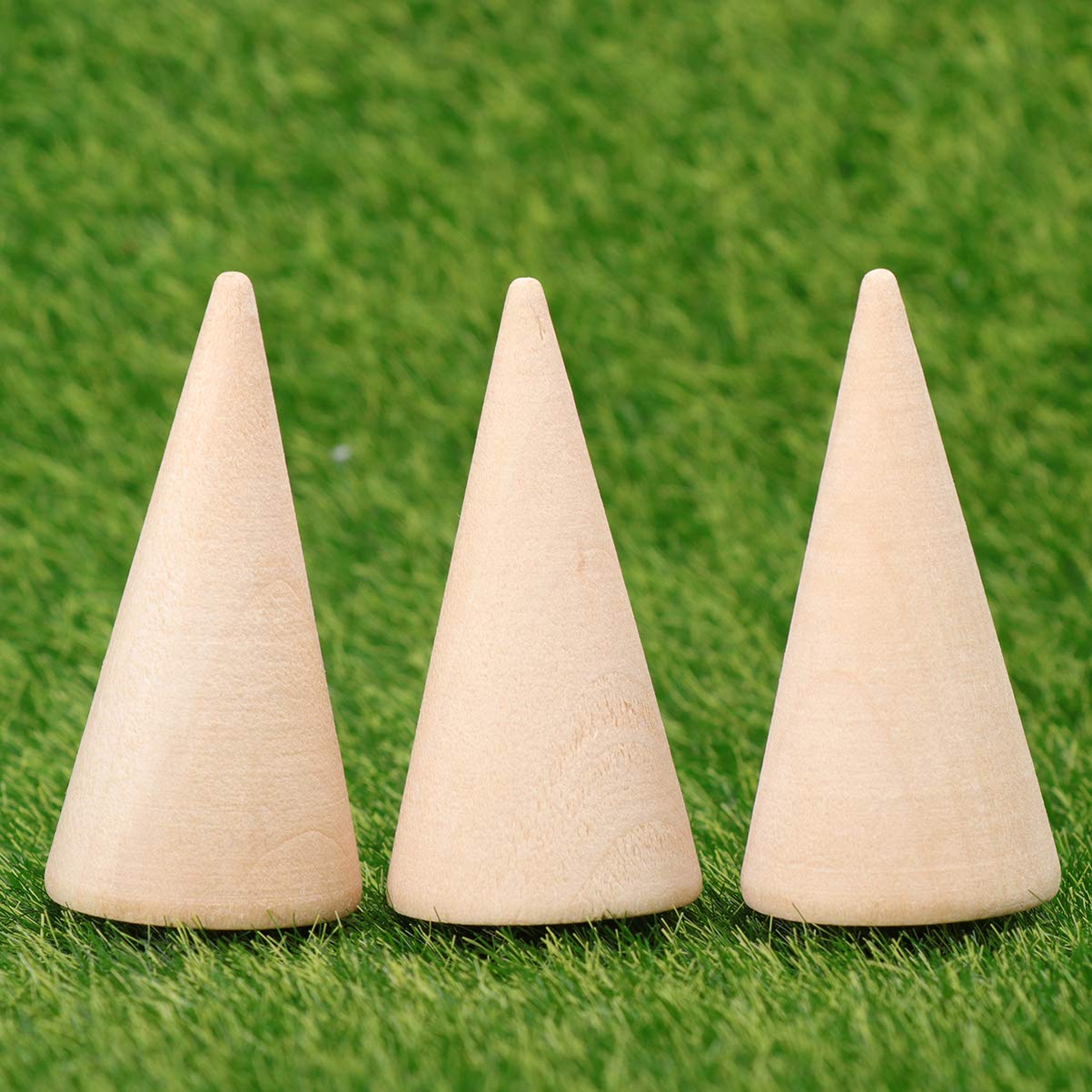 SUPVOX 10pcs Natural Wood Cone Ring Holders Unpainted Wooden Cones to Craft Paint Jewelry Display Stand 2.5x5cm