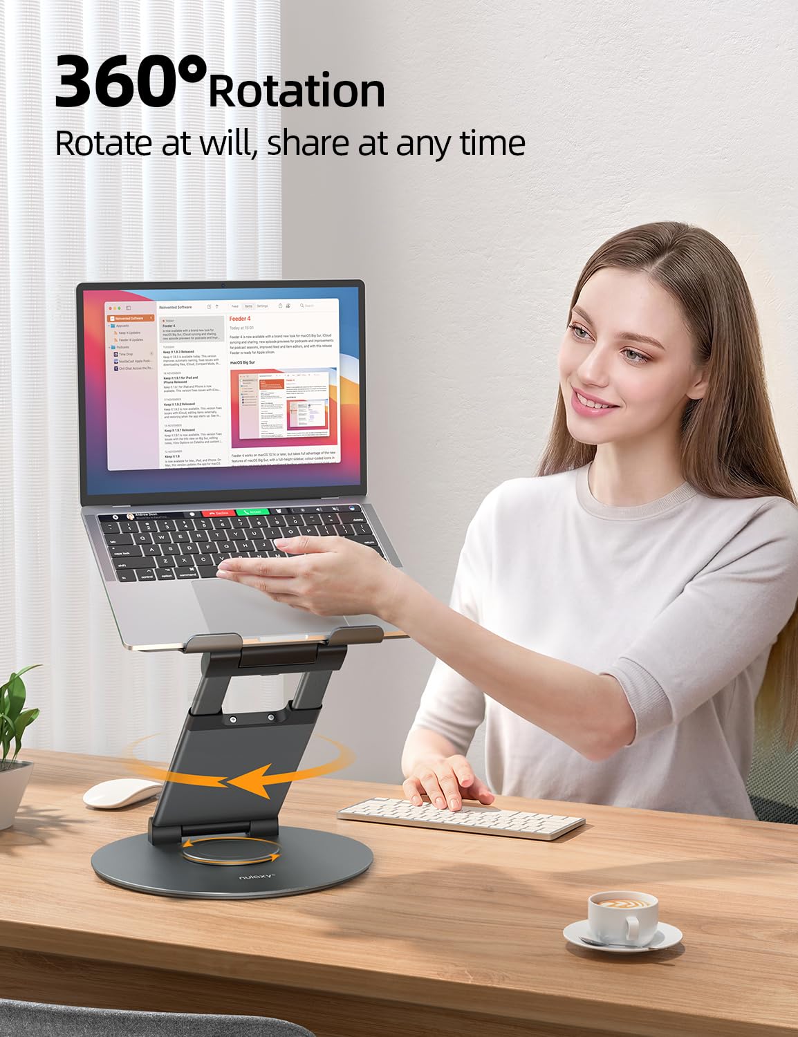 Nulaxy Telescopic 360 Rotating Laptop Stand for Desk Adjustable Height Swivel Pull Out Design Laptop Riser Holder Computer Stand Compatible with All