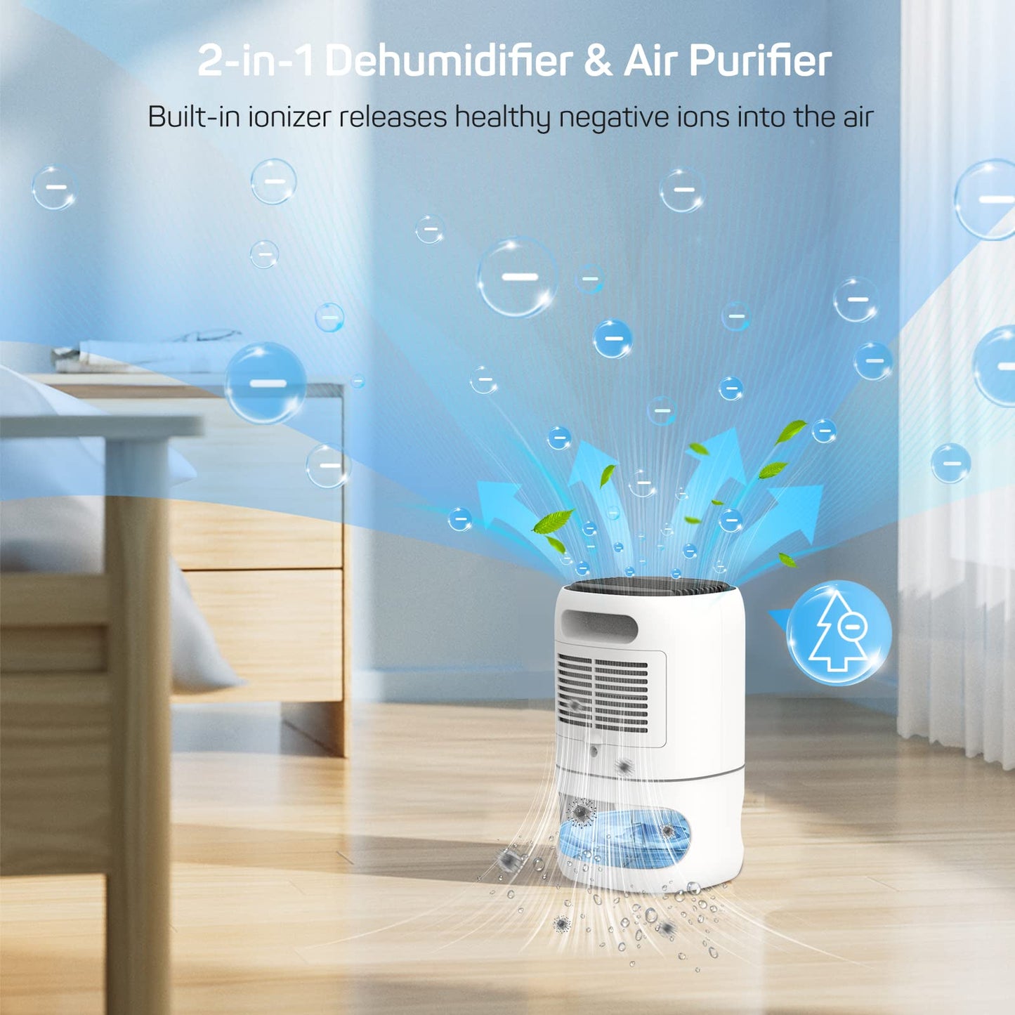 DR.PREPARE Dehumidifiers for Home, 2-in-1 Dehumidifier and Air Purifier with Filter, Auto Off & Timer, Ultra Quiet, Low Energy Portable Small Electric