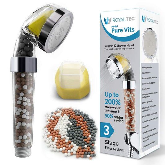 Royaltec Vitamin C Shower Head ? Ionic Filtered High-Pressure Shower for Hard Water | Softens Skin, Boosts Pressure, Citrus Filter Included |