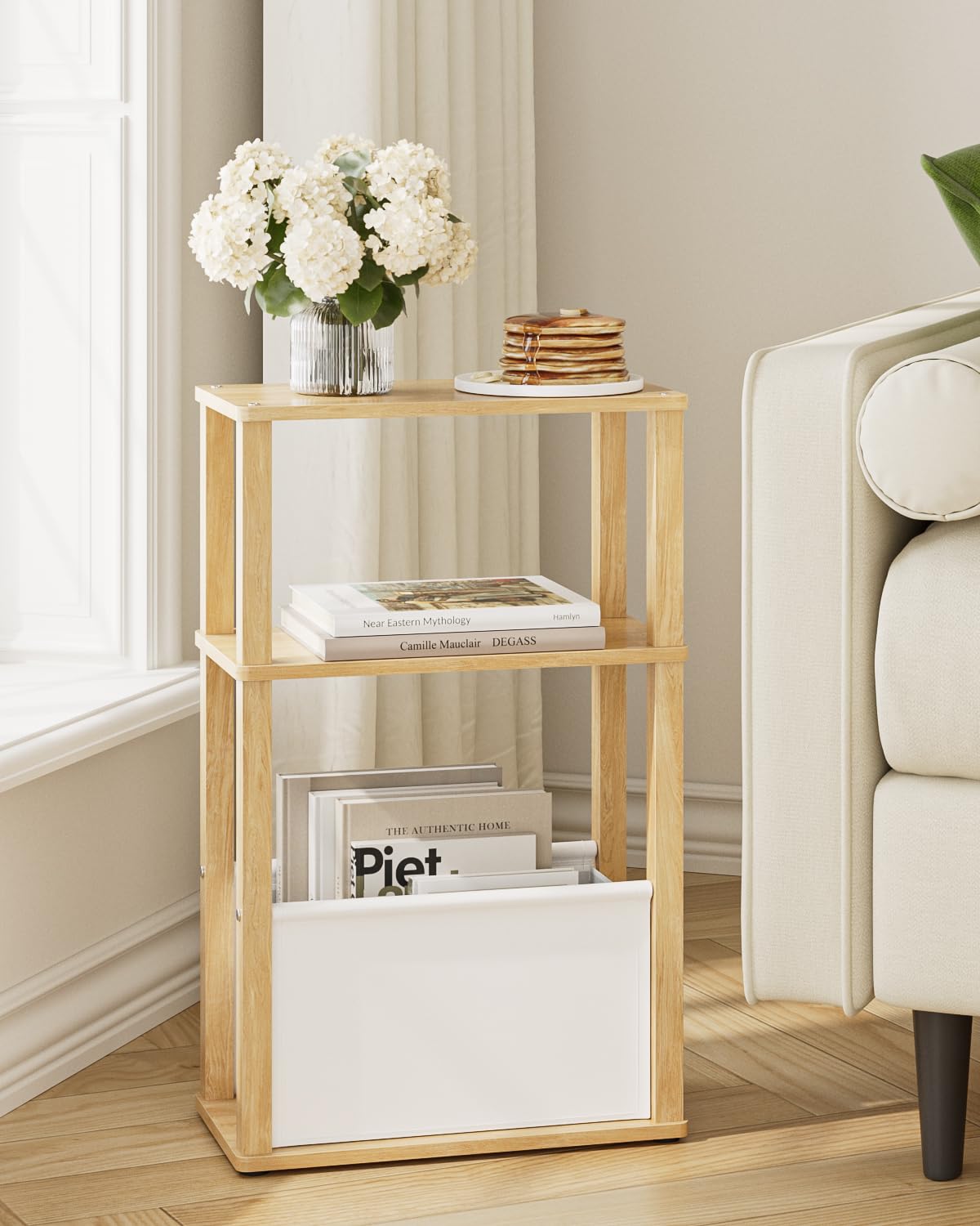 Apetaccat Narrow Side Table for Small Spaces, Slim End Table with Storage Basket, Small Bedside Table for Bedroom