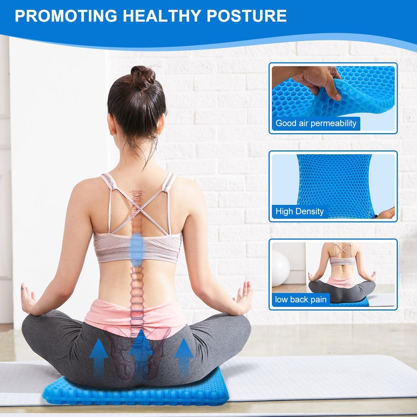 Winuoyang Soft Sitter Cushion, Gel Seat Cushion Breathable Honeycomb Gel Cushion Cooling Design for Office Chairs, Cars, Wheelchairs