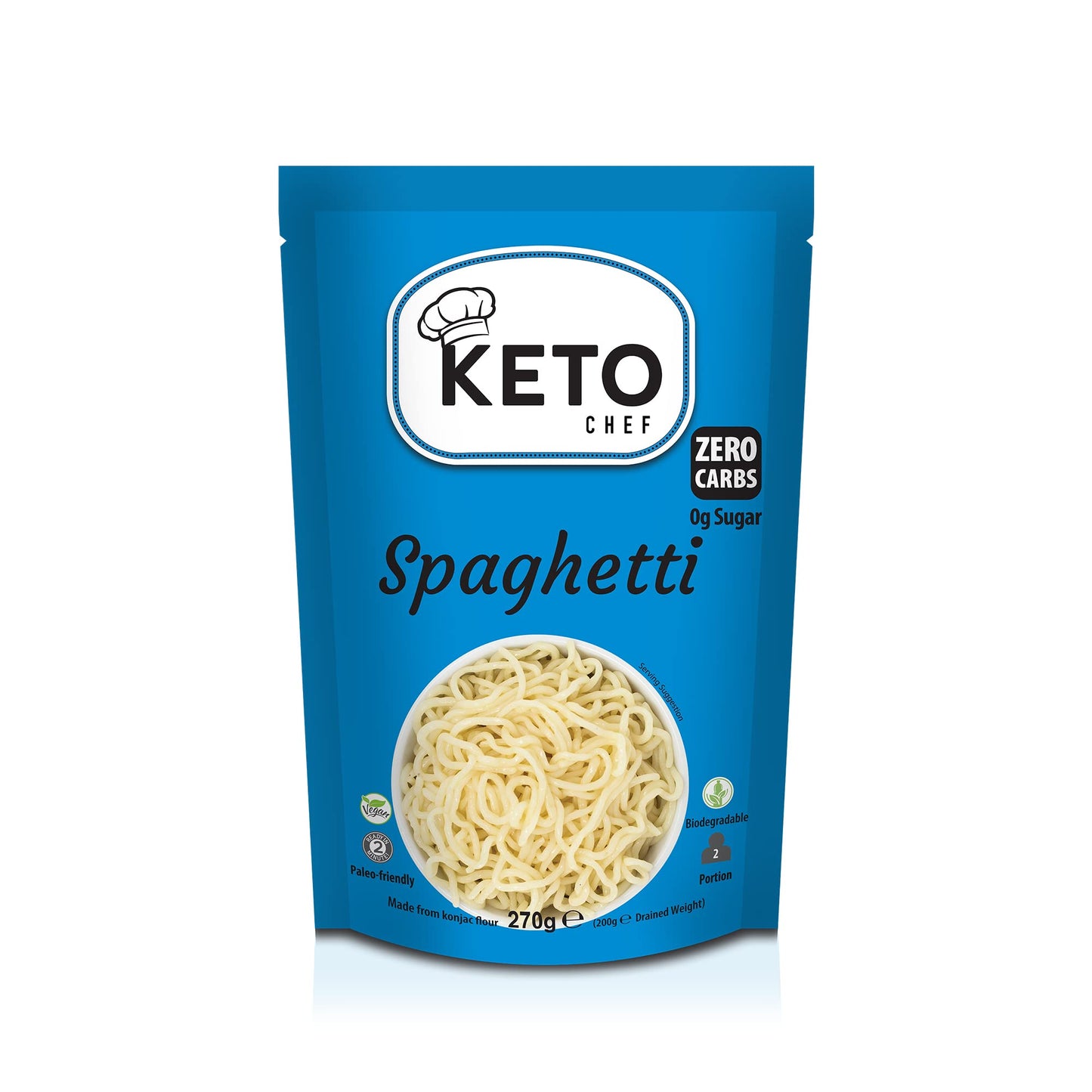 Keto Chef Vegan Slim Spaghetti Pasta (Pack of 6, 270g) - Paleo Friendly Instant Konjac Pasta, Zero Fat, Shirataki, Sugar & Carbs, Free-from, Healthy