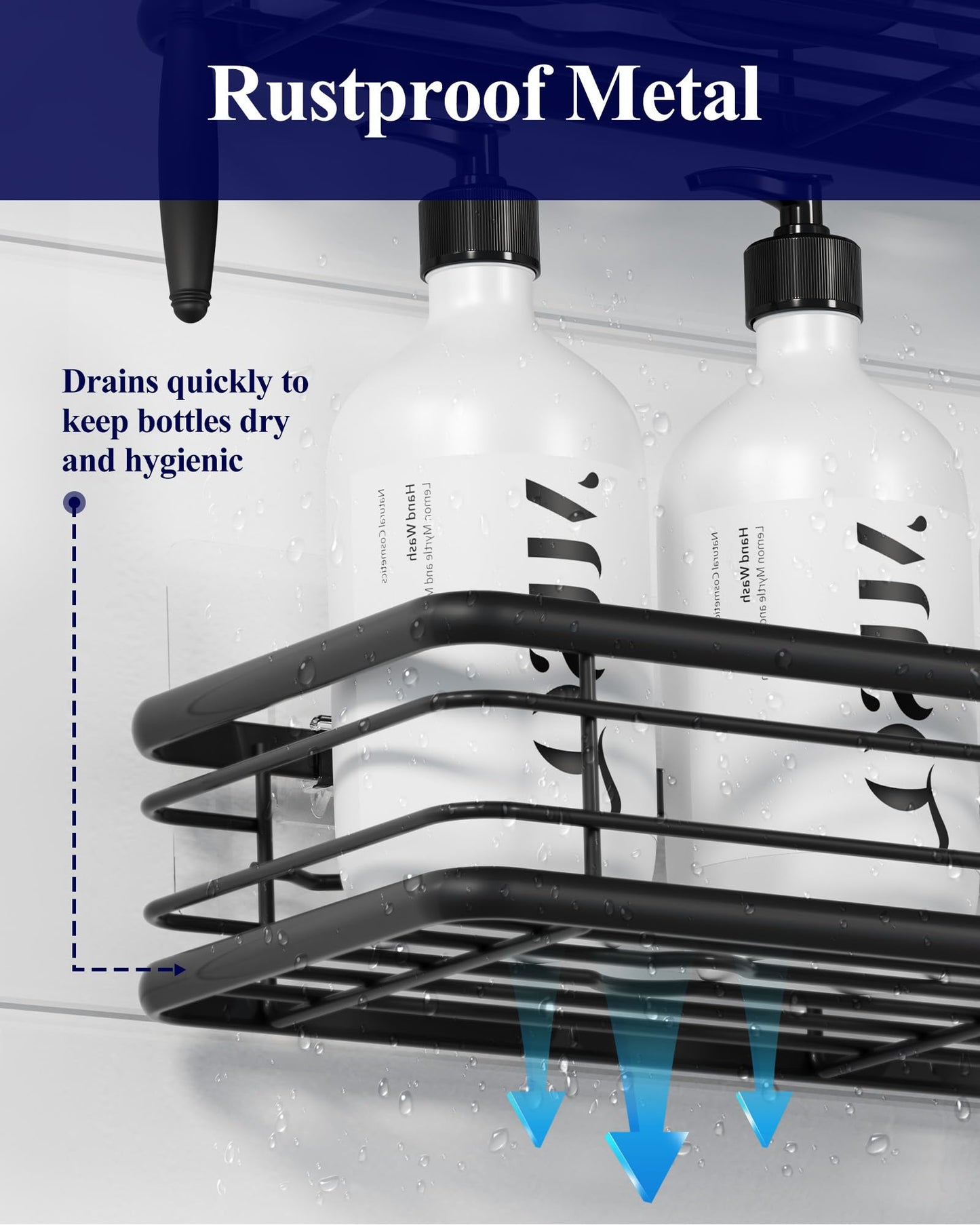 Kitsure Shower Caddy Adhesive, Space-Saving Shower Shelves, W30.0cm, Black