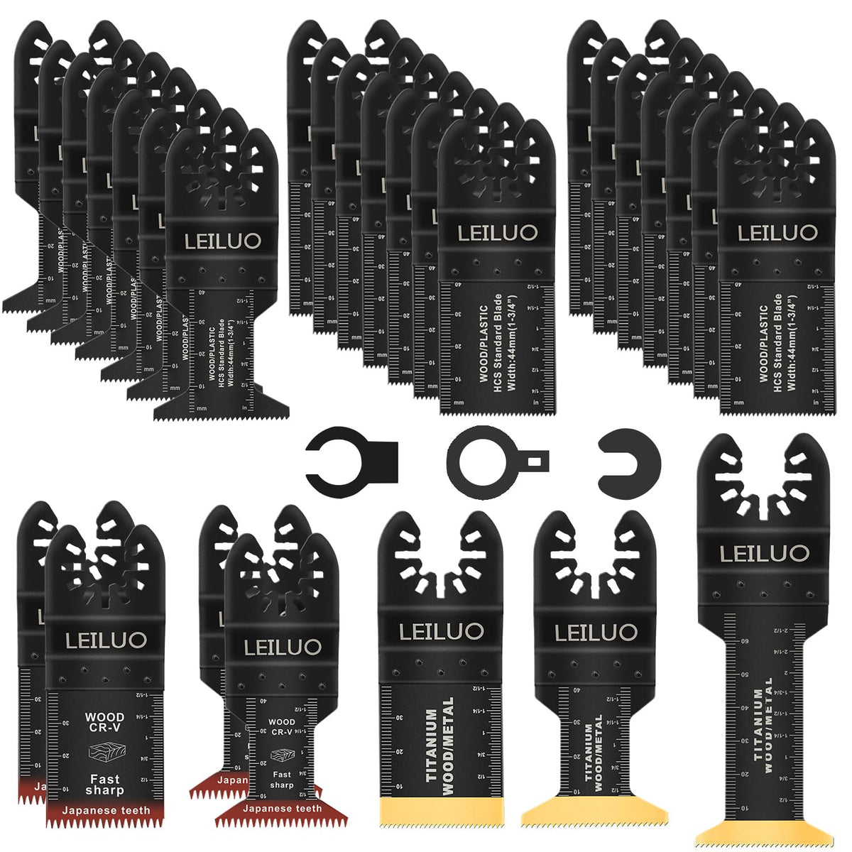 LEILUO 32 Pcs Titanium Multi Tool Blades Kits for Wood Nails Drywall Cutting Oscillating Tool Accessories with Storage Bag Compatible with DeWalt