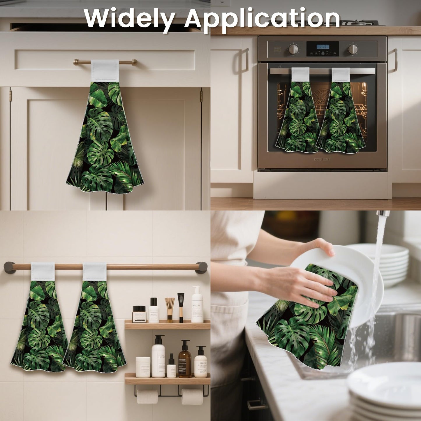 CUTHOLLOW 2 Pcs Tropical Monstera Deliciosa Hanging Kitchen Towels with Loop