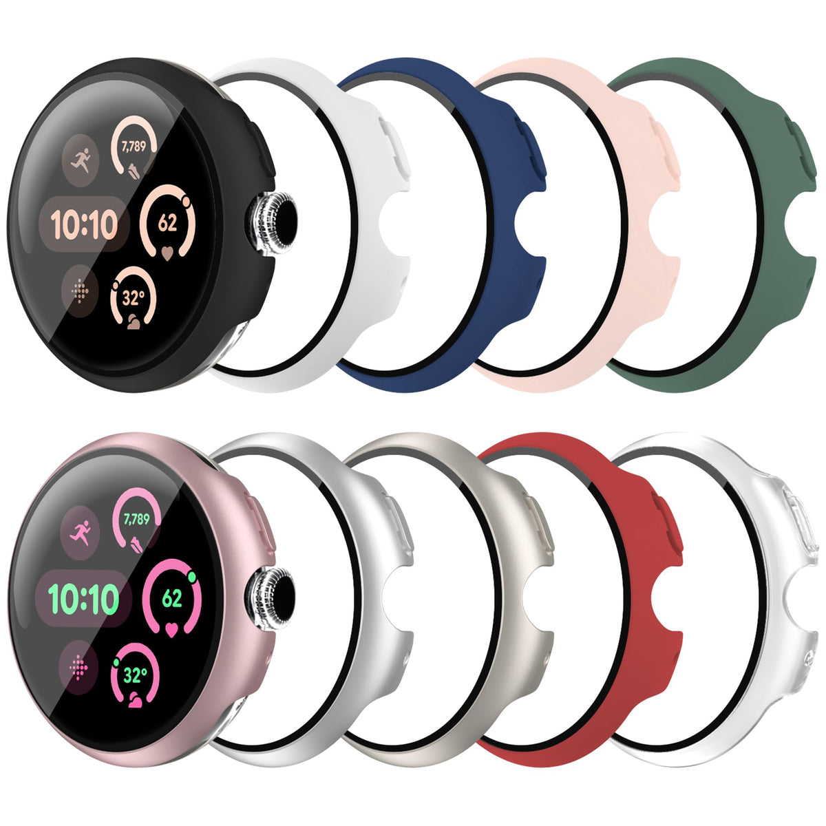 Tiorecime 10 Pack Case for Google Pixel Watch 3/2/1 41mm with Tempered Glass Screen Protector, Shockproof Hard PC Bumper, All-Around Protective Cover