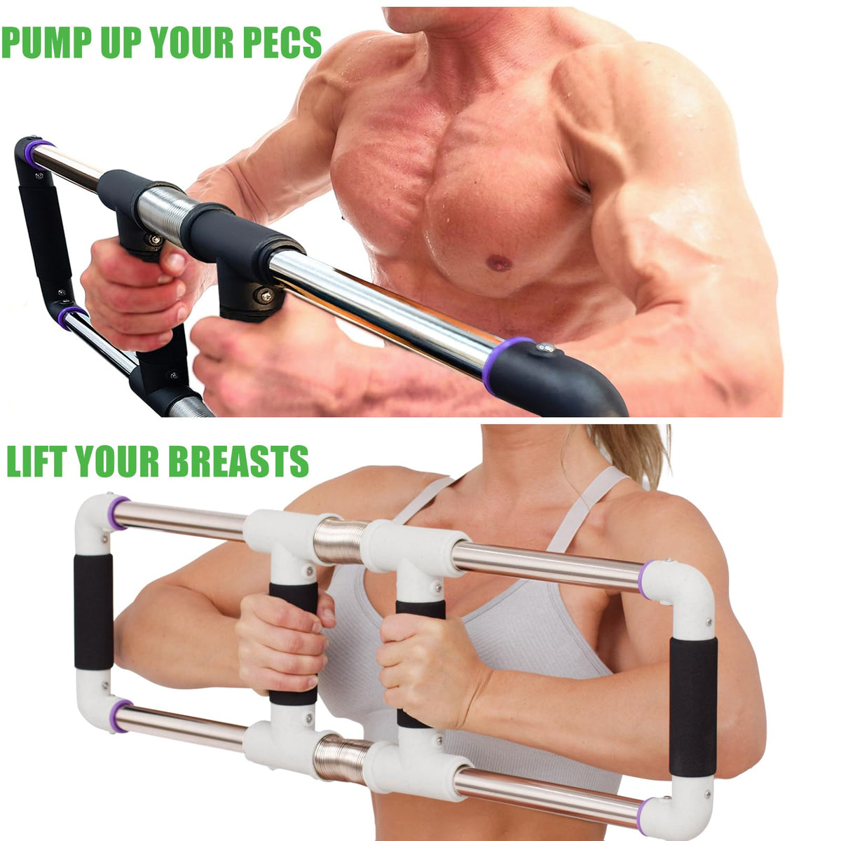 GoFitness Push Down Bar Machine - Chest Expander at Home Workout Equipment, Arm Exerciser - Portable Spring Resistance Exercise Gym Kit for Home,