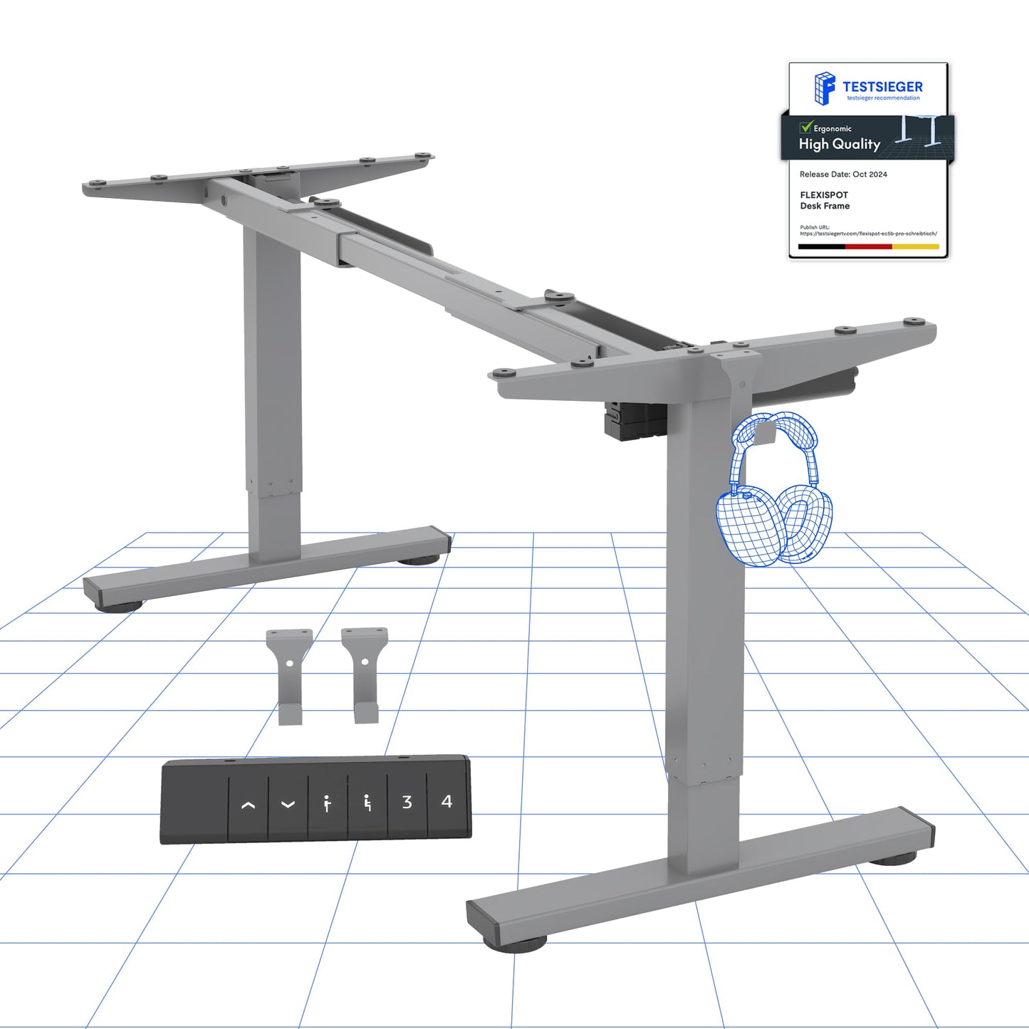 FLEXISPOT CylineE Electric Standing Desk Frame with Round Legs, Height Adjustable Sit-Stand with Memory Control Panel and Anti-Collision System, Grey