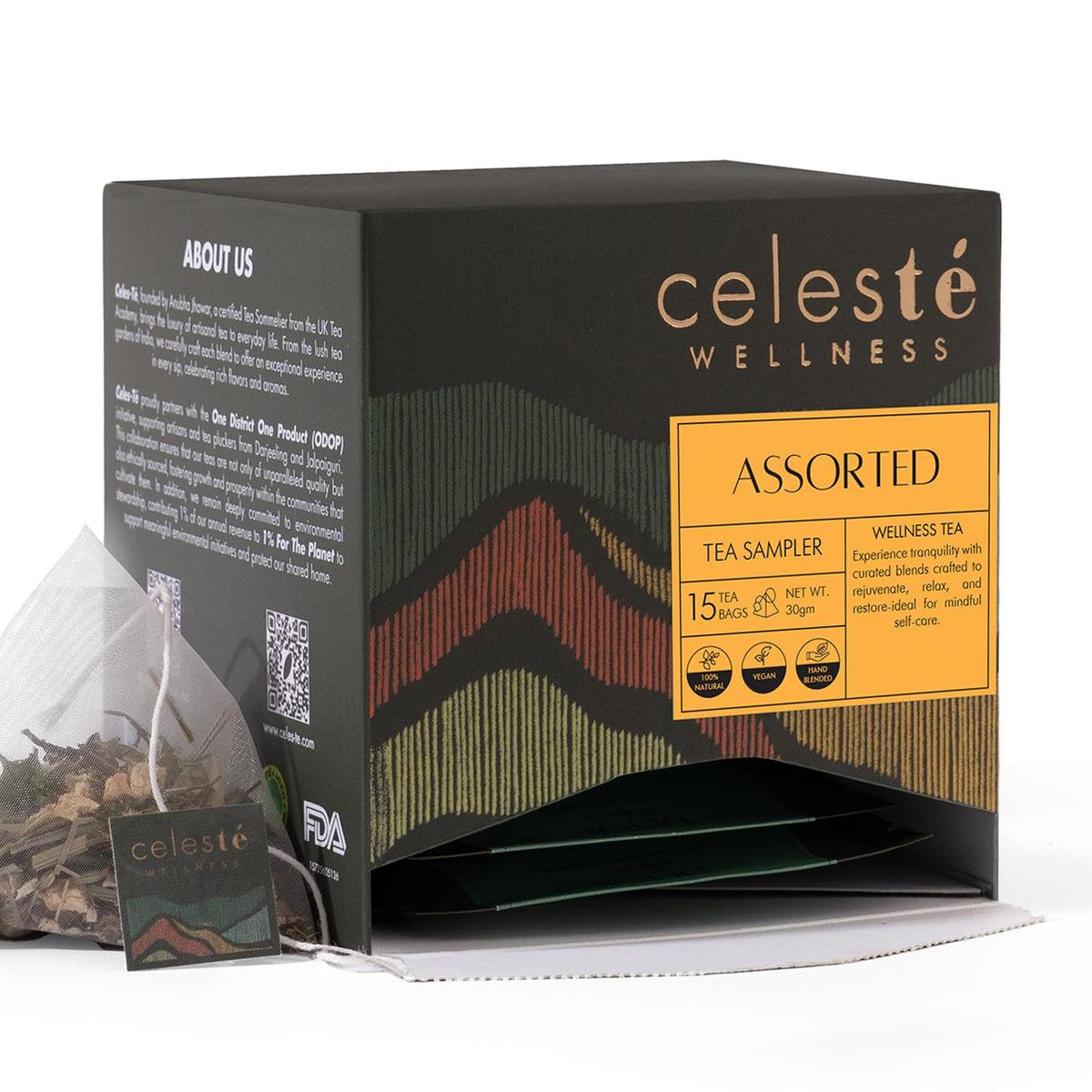 Celeste Assorted Tea Bags Herbal & Green Tea Sampler 15 Pyramid Bags Natural Ingredients