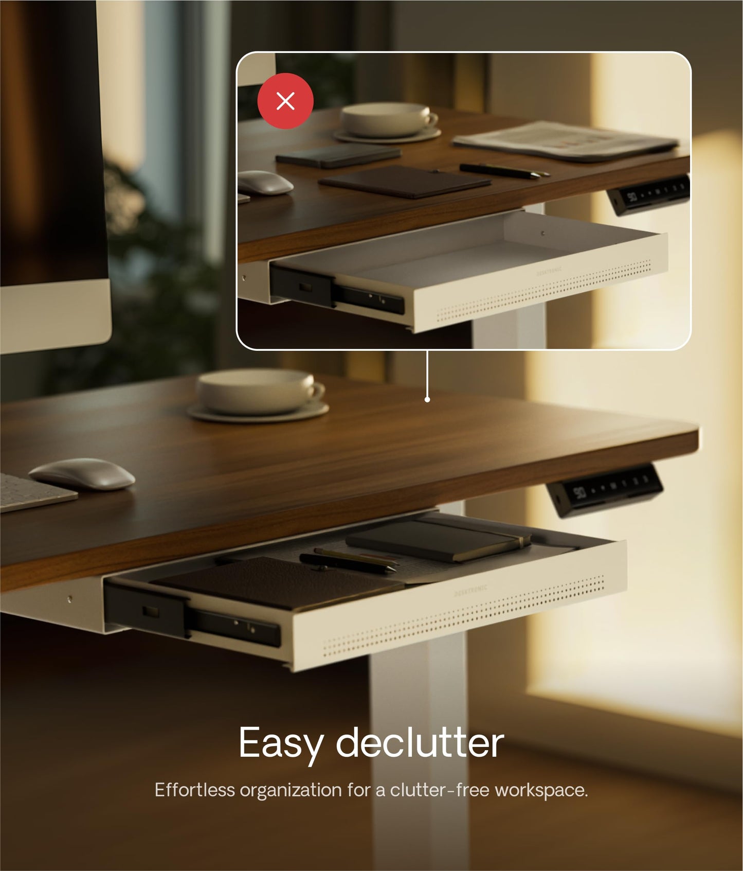 Desktronic Desk Drawer, Hidden Desk Organizer, Under-Desk Storage Drawer, Easy Installation, Space-Saving, Large Capacity, Metal, for Office and