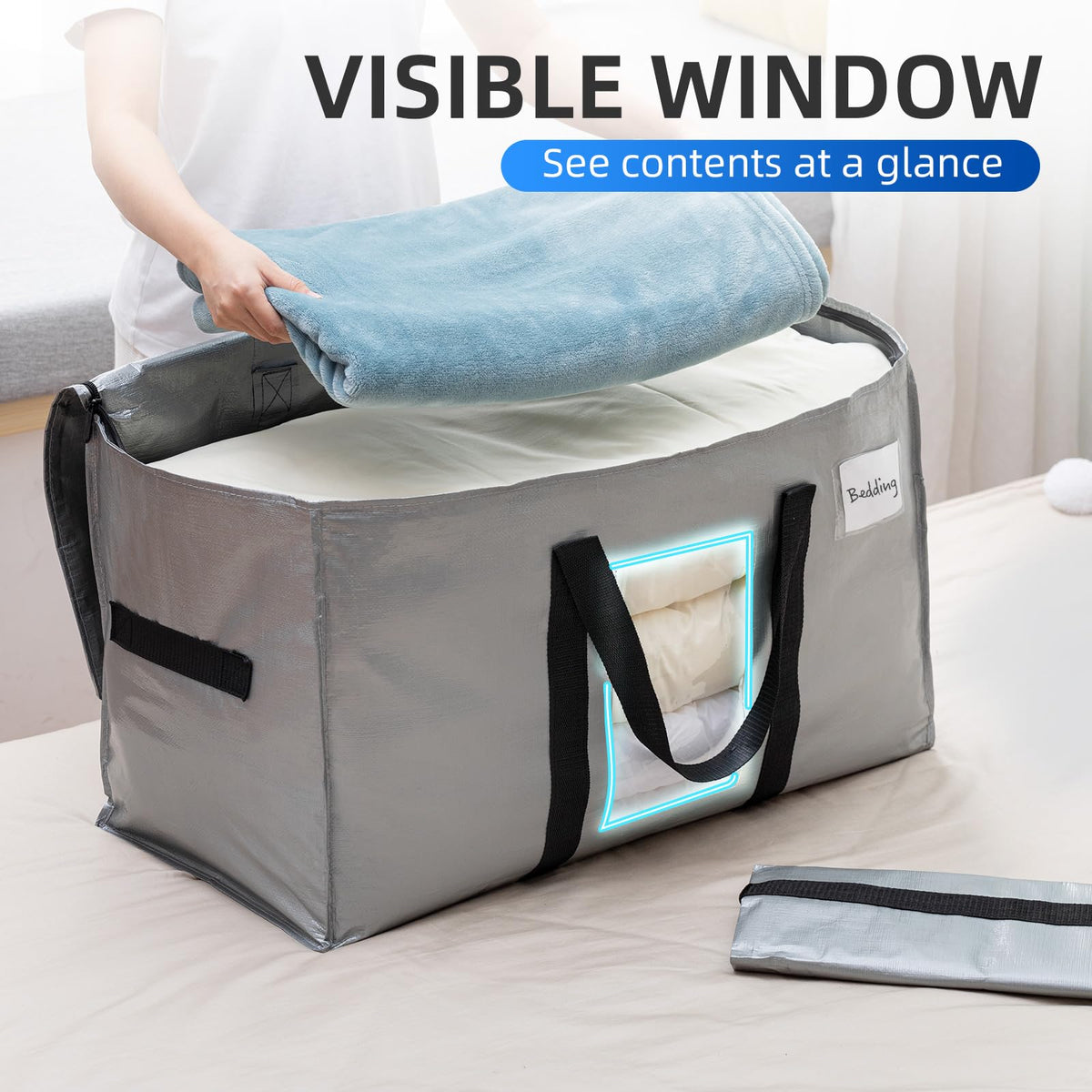 TAILI Moving Bags Heavy Duty with Zips Extra Large 6 Pack,Clear Window & Reinforced Handles,Silver Storage bags for Clothes, Beddings,Travel,Moving