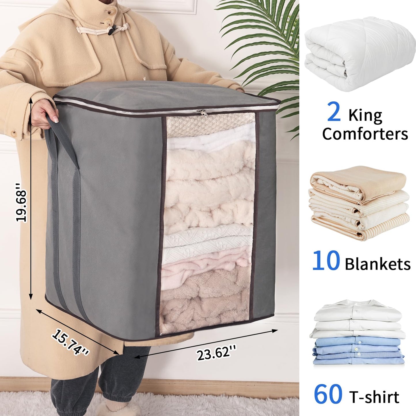 Fixwal 4-Pack King Foldable Comforters Storage Bag Extra Large Organizers for Blanket Clothes Pillow Quilts Bedding Storage Containers with Thick