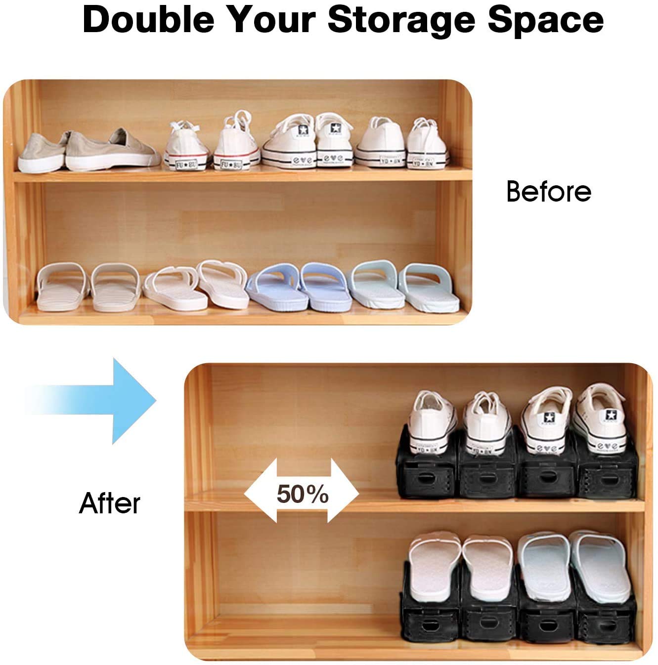 Neprock Shoe Slots Organizer, Adjustable Shoe Stacker Space Saver, Double Deck Shoe Rack Holder for Closet Organization Shoe Storage for