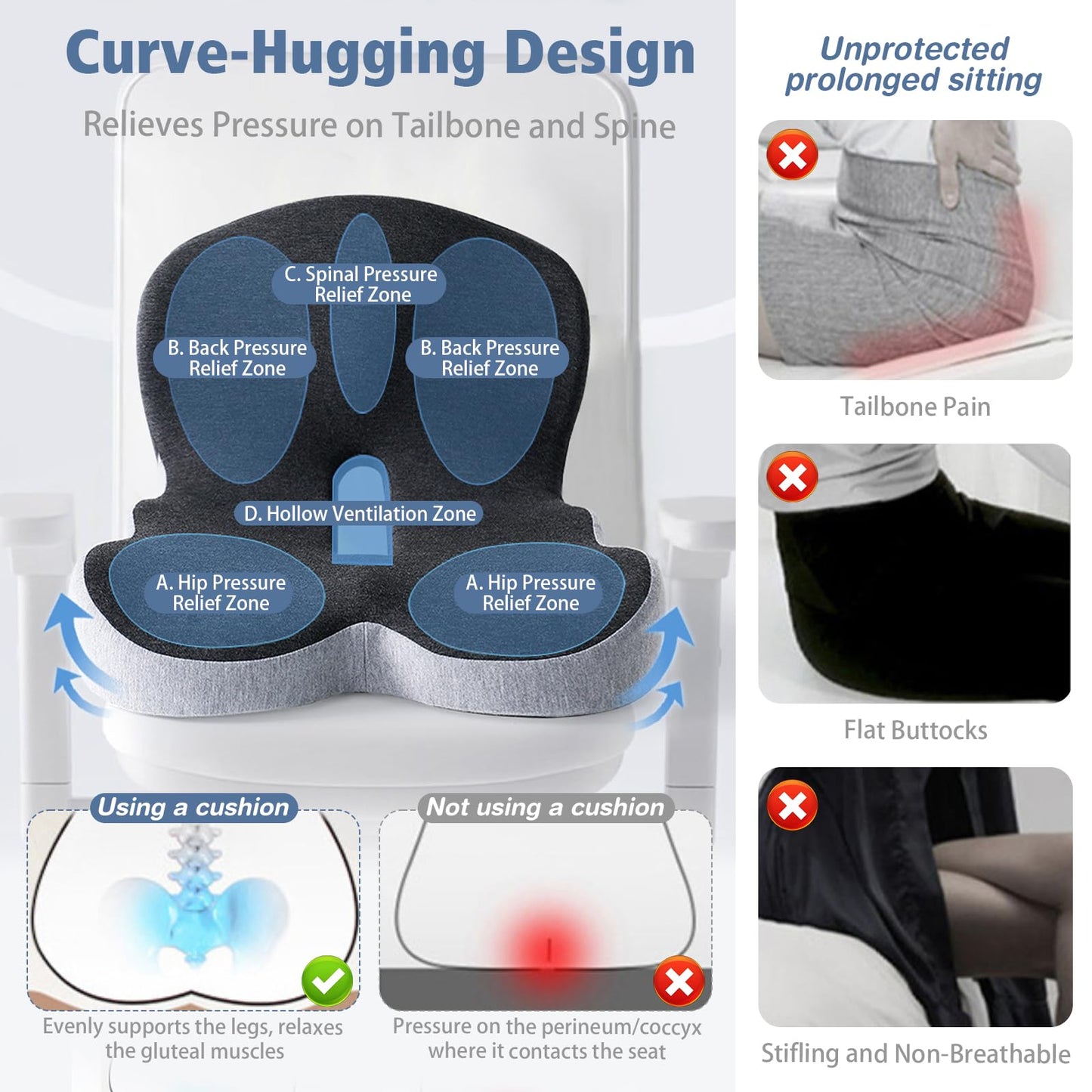 Seat Cushion & Lumbar Support Pillow, Memory Foam Car Seat Cushion