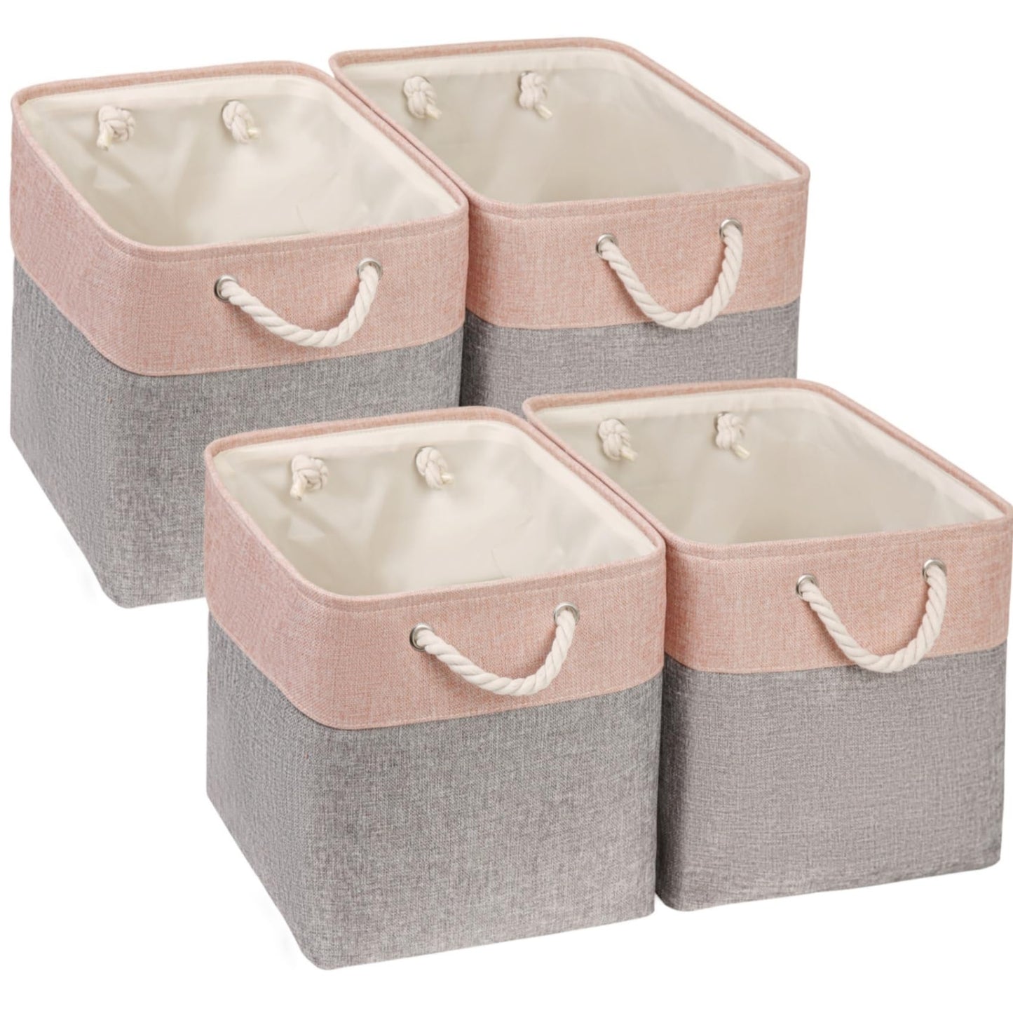Mangata Canvas Cube Storage Boxes, 25x25x25cm Storage Baskets for Shelves Organizing Clothes Nursery Home(Grey/Pink, Set of 4)