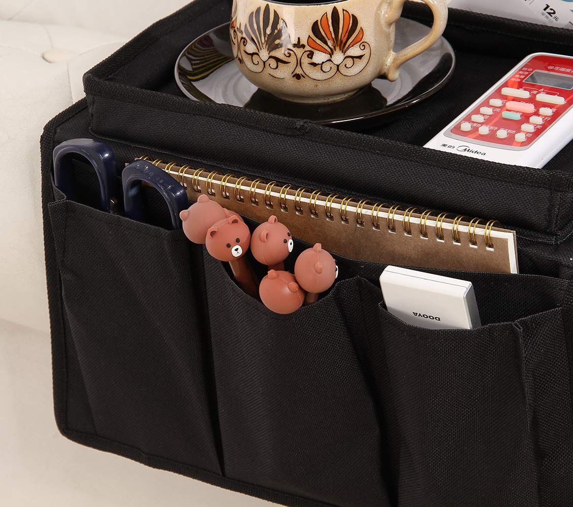 Sofa Armrest Organizer Couch Caddy Armchair Hanging Storage Bag Sofa Space Saver Arm Rest Chair Organiser with Cup Holder Tray for
